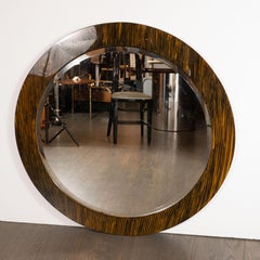 Art Deco Revival Macassar Grain Beveled Circular Mirror