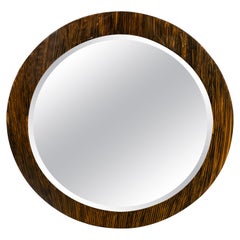 Art Deco Revival Macassar Grain Beveled Circular Mirror