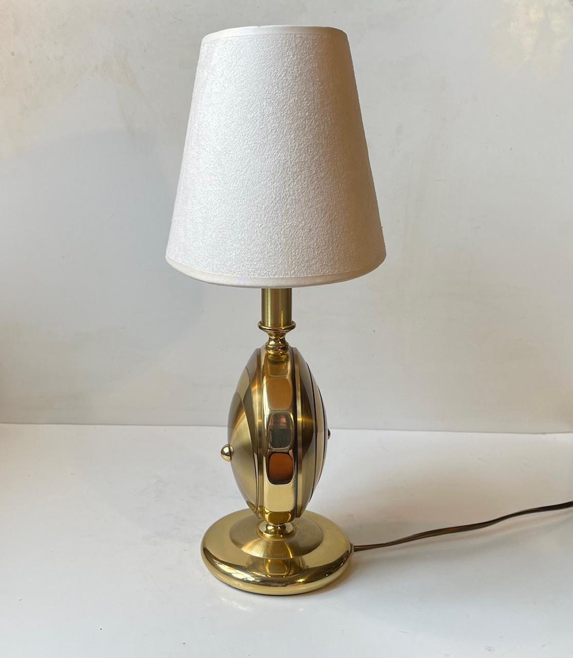 Polished Art Deco Revival Mantle Table Lamp in Brass by TS Belysning, 1980s For Sale