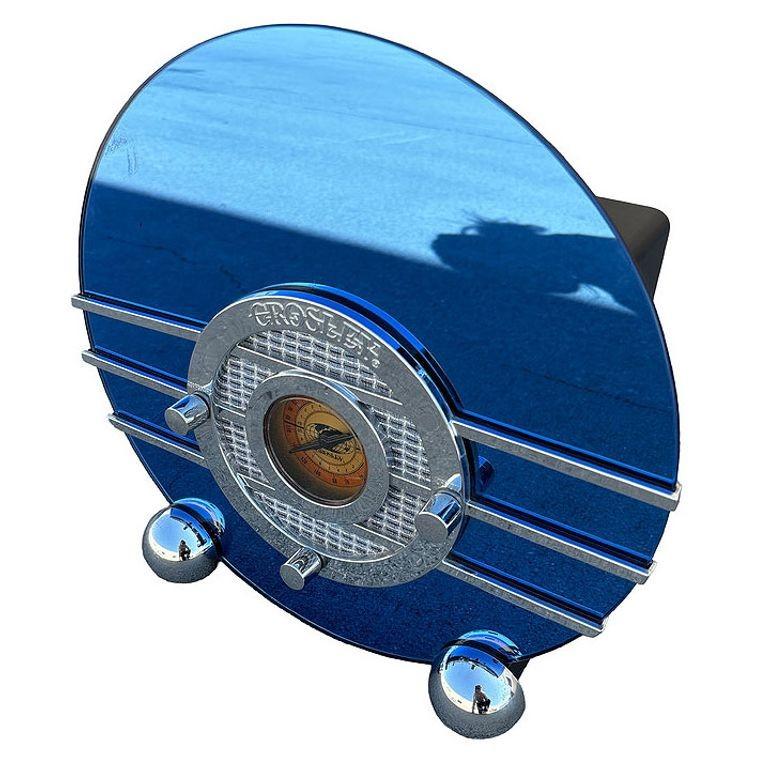 Late 20th Century Art Deco Revival Model CR 37 Cobalt Blue Spartan 'Bluebird' Radio by Crosley