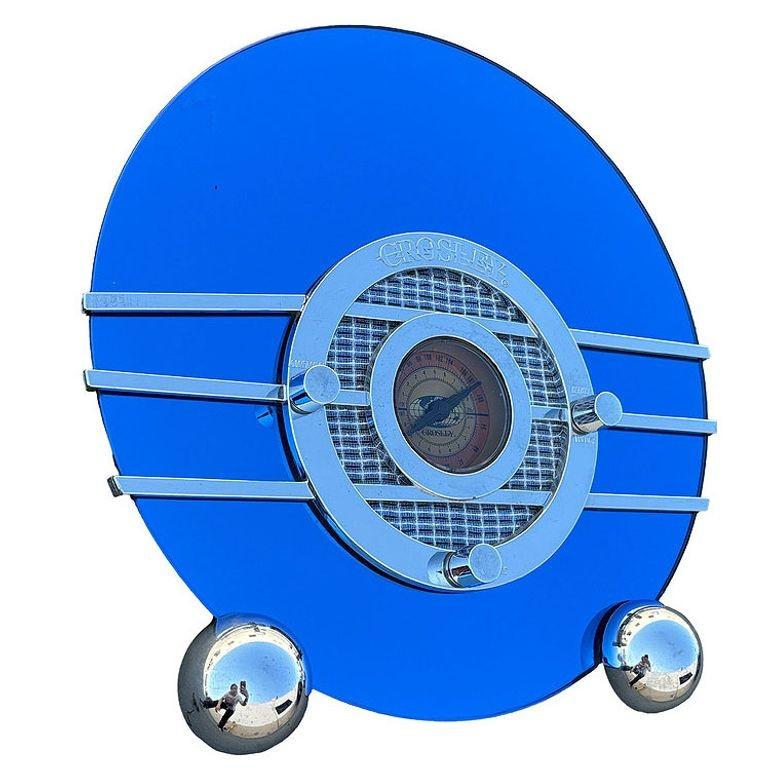 Metal Art Deco Revival Model CR 37 Cobalt Blue Spartan 'Bluebird' Radio by Crosley