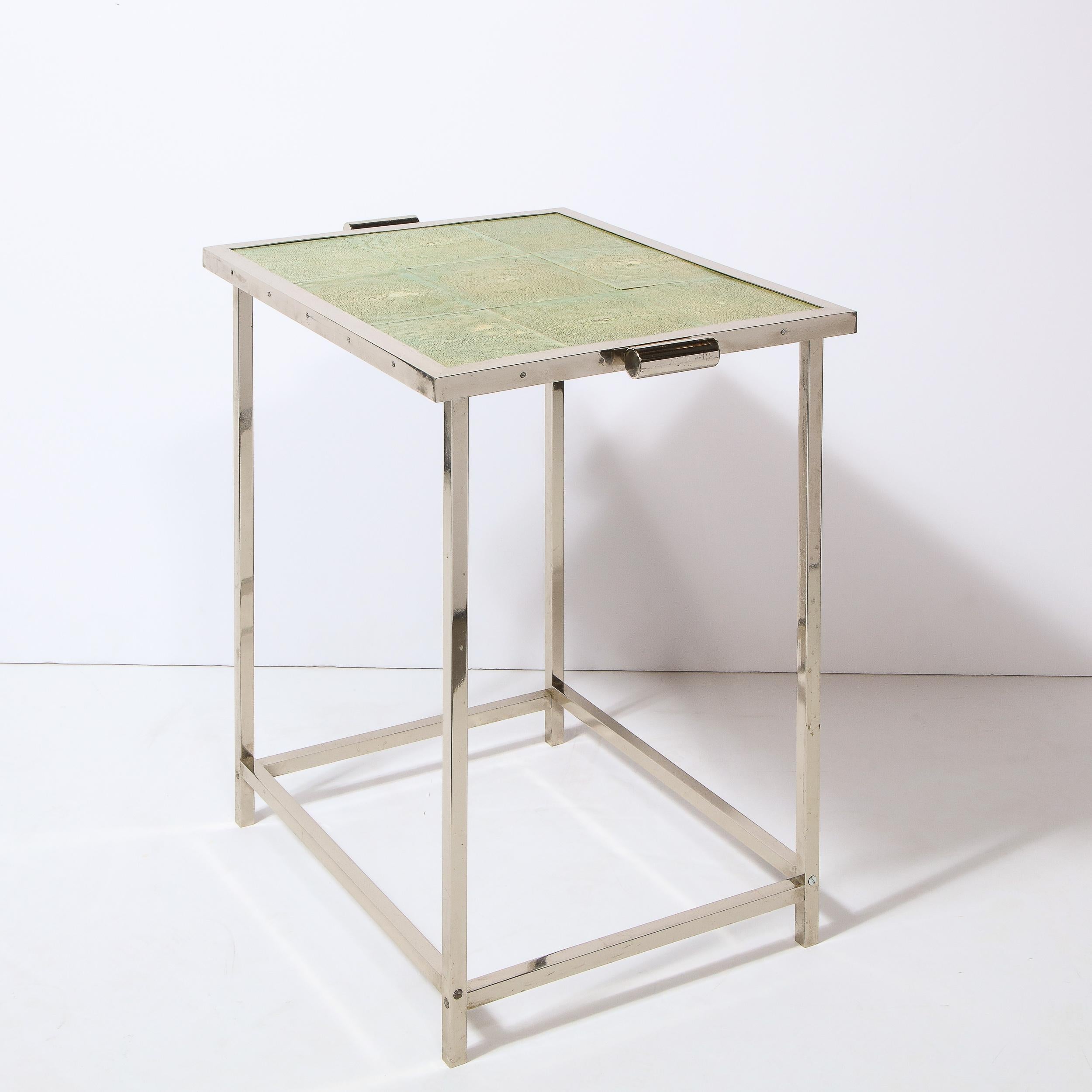 Art Deco Revival Modernist Polished Aluminum Side Table with Shagreen Top 6
