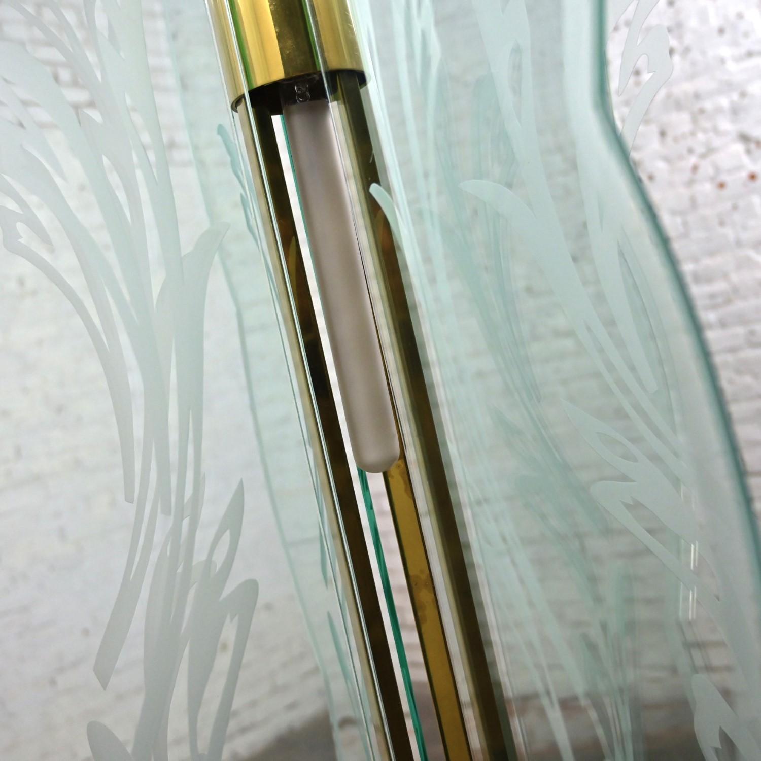 Art Deco Revival Monumental Brass Etched Glass Hanging Light Fixture Chandelier For Sale 11