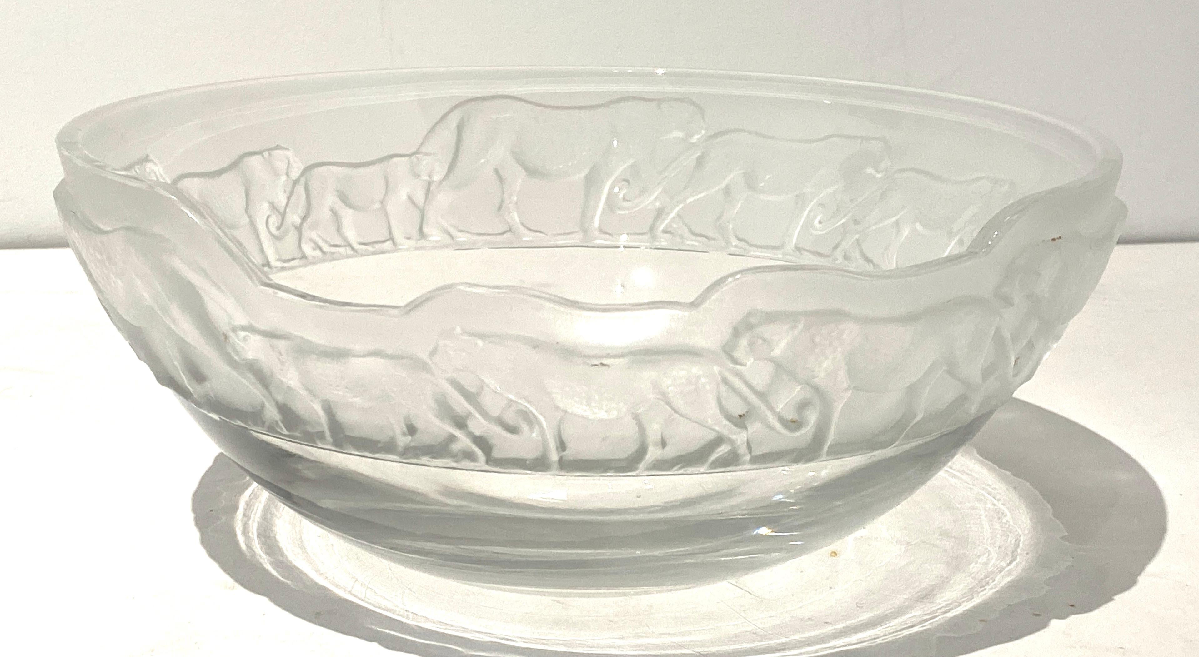Art Deco Revival Nachtmann Safari Leopard bowl frosted and clear lead crystal from a Palm Beach estate. This bowl is hard to find and makes a chic display piece.

There is a very small surface scratch on the clear part of the bowl - see photo.