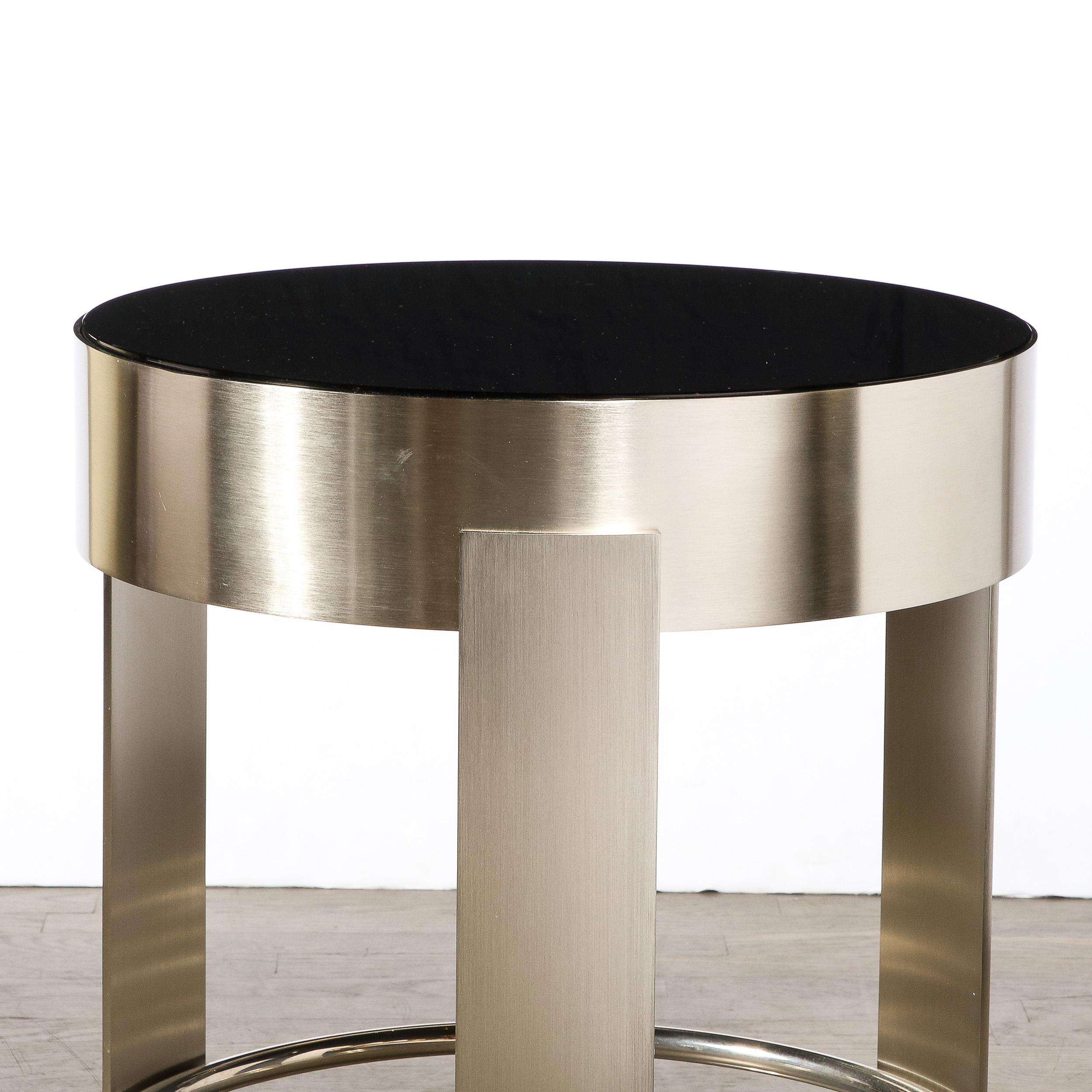 Art Deco Revival Occasional Table in Brushed Nickel with Polished Banding 4