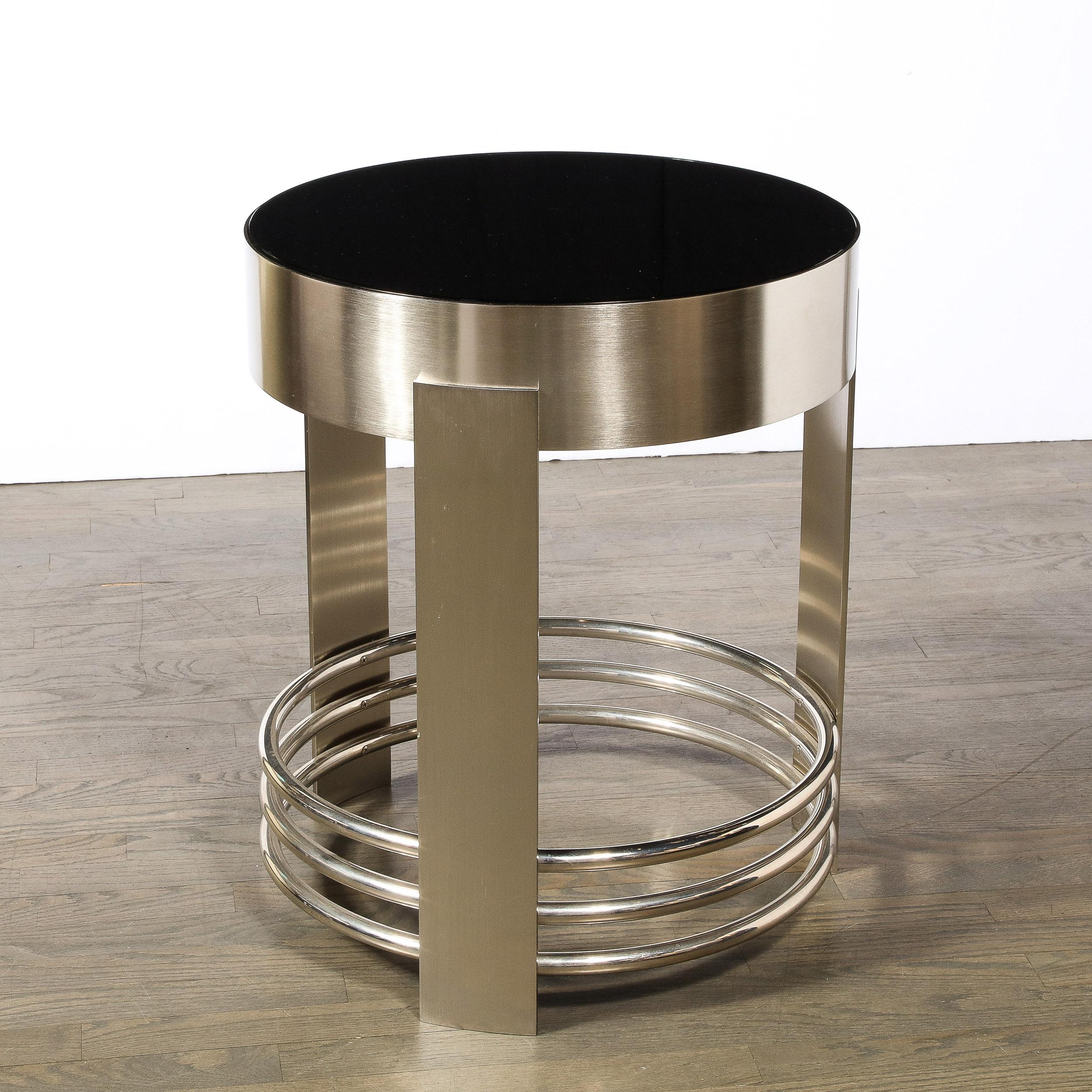 Art Deco Revival Occasional Table in Brushed Nickel with Polished Banding 6