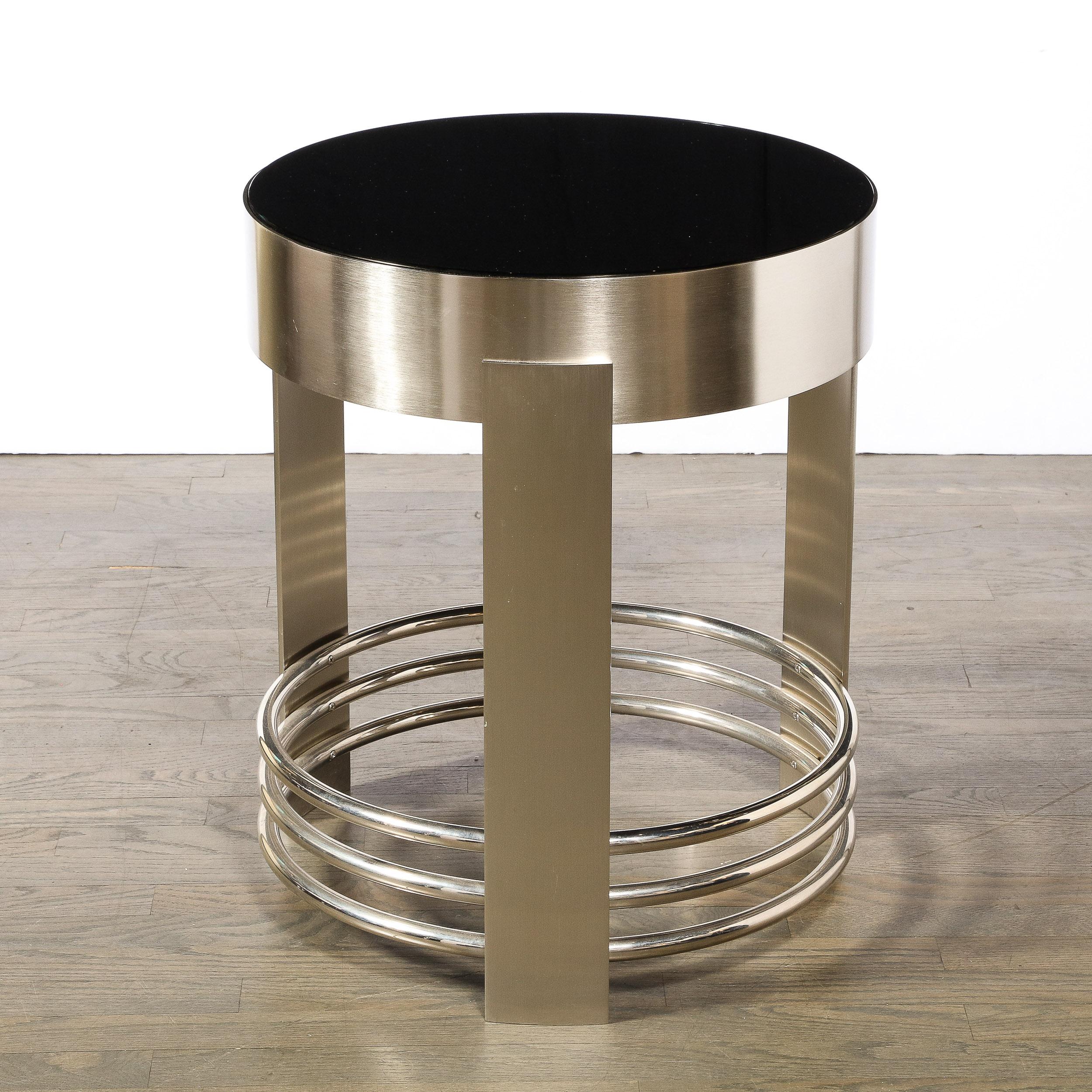 Art Deco Revival Occasional Table in Brushed Nickel with Polished Banding 7