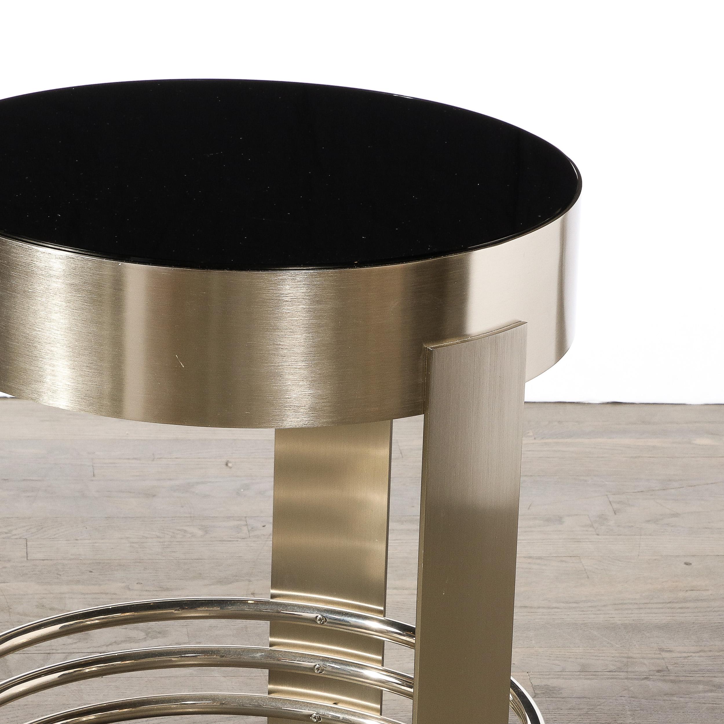 Art Deco Revival Occasional Table in Brushed Nickel with Polished Banding 10