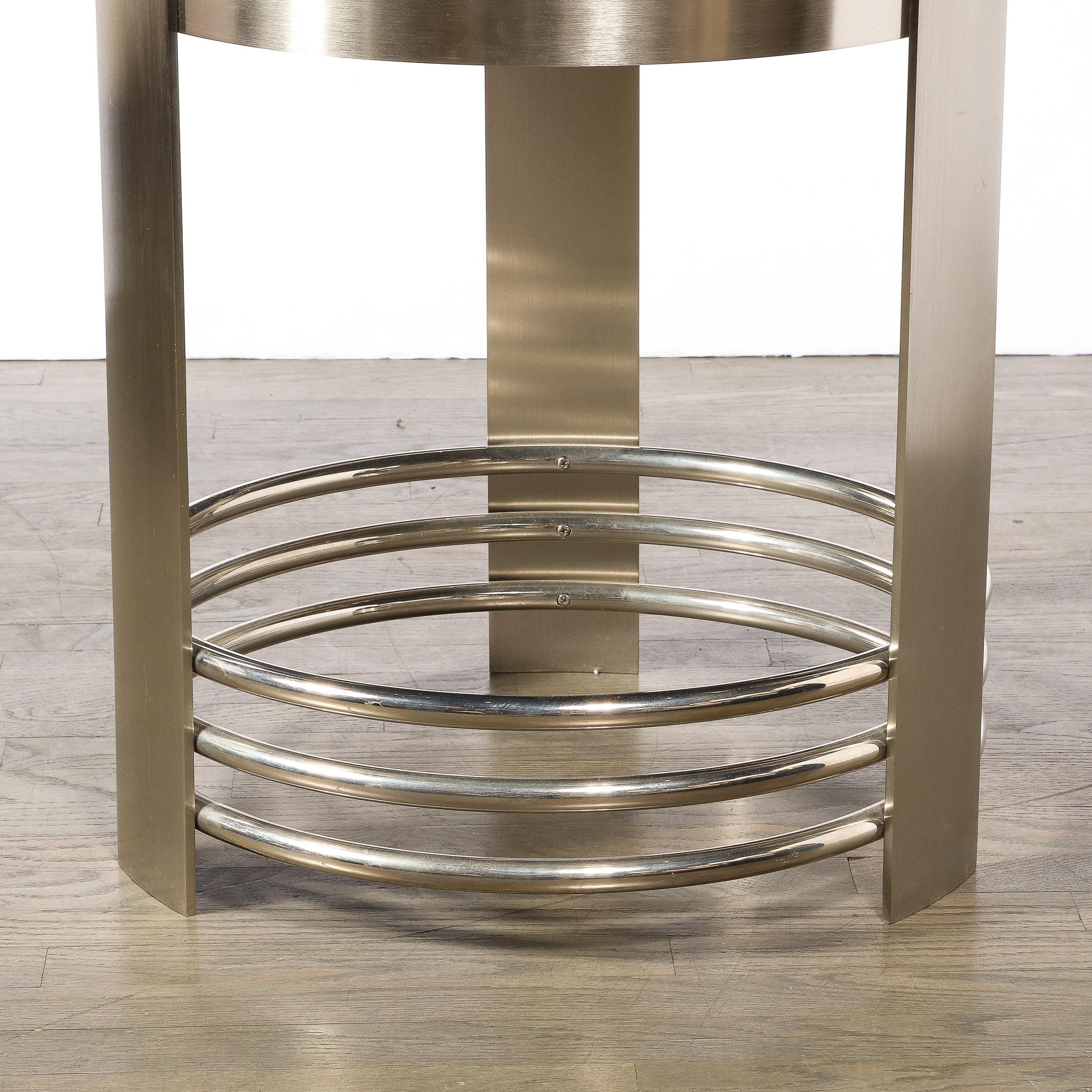 American Art Deco Revival Occasional Table in Brushed Nickel with Polished Banding