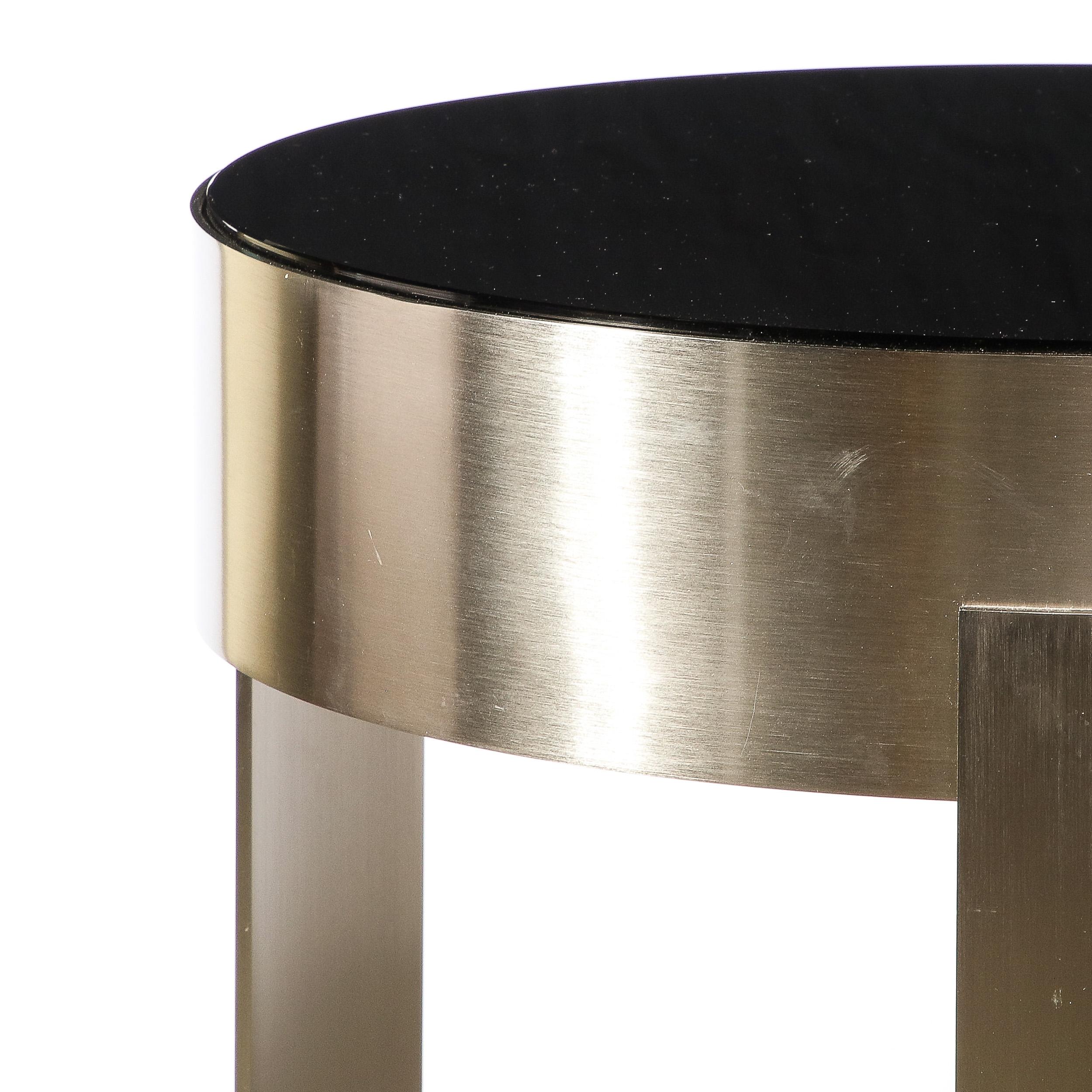 Art Deco Revival Occasional Table in Brushed Nickel with Polished Banding 1