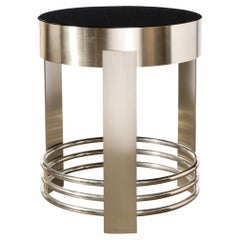 Art Deco Revival Occasional Table in Brushed Nickel with Polished Banding