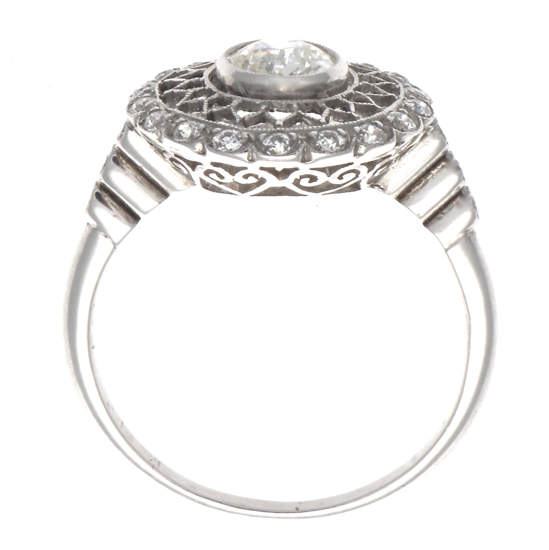Women's Art Deco Revival Old European Cut Diamond Platinum Ring