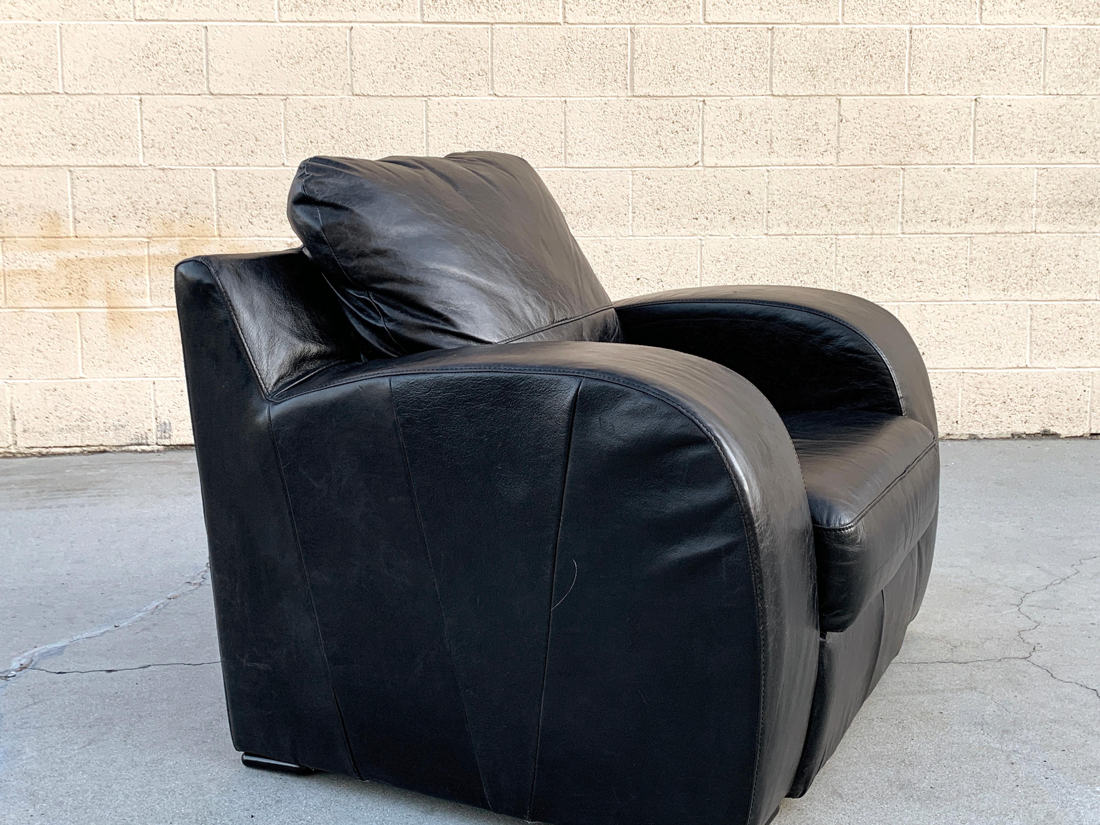 Art Deco Revival Oversized Leather Club Chair In Good Condition For Sale In Alhambra, CA