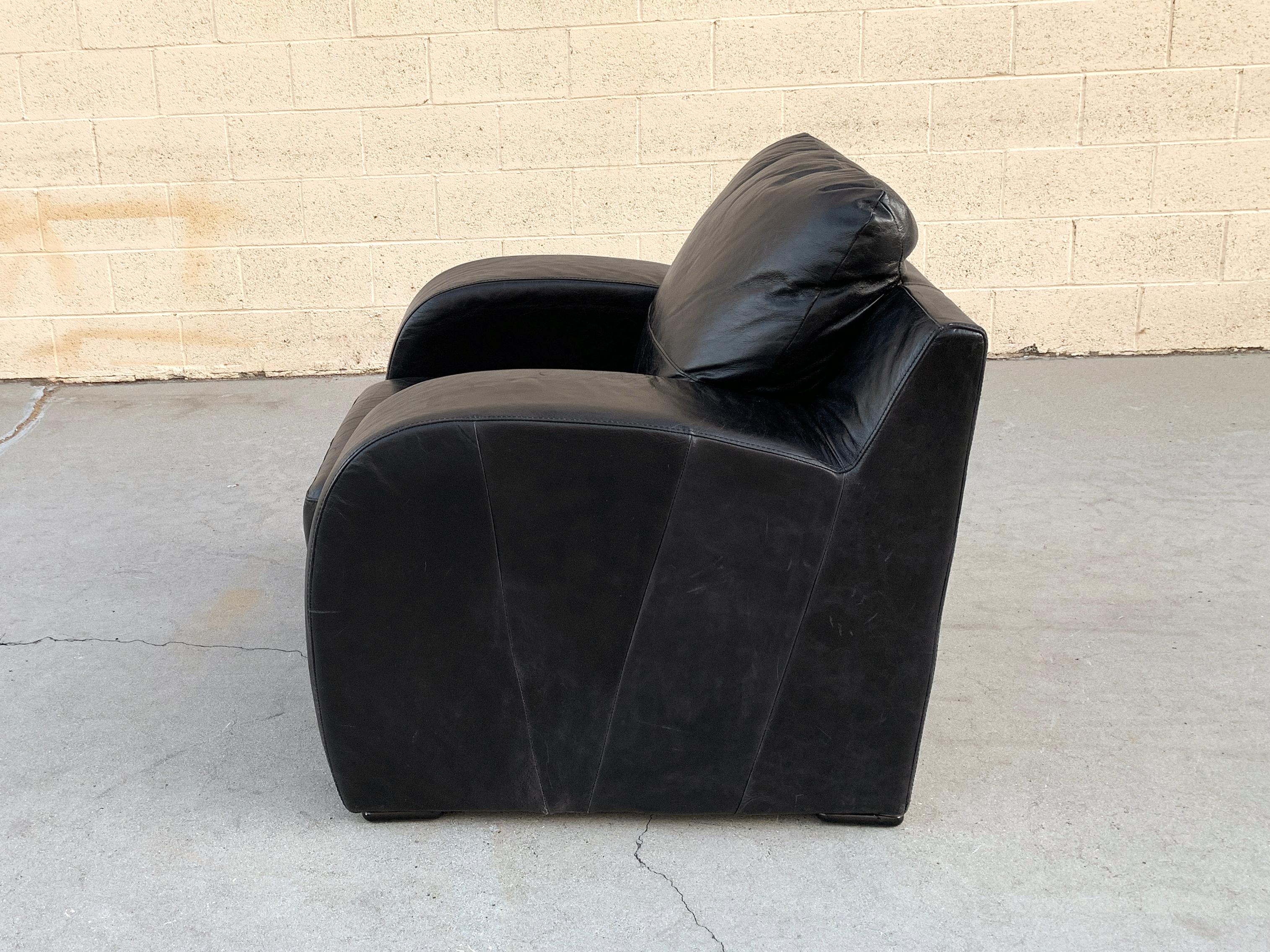 Late 20th Century Art Deco Revival Oversized Leather Club Chair For Sale