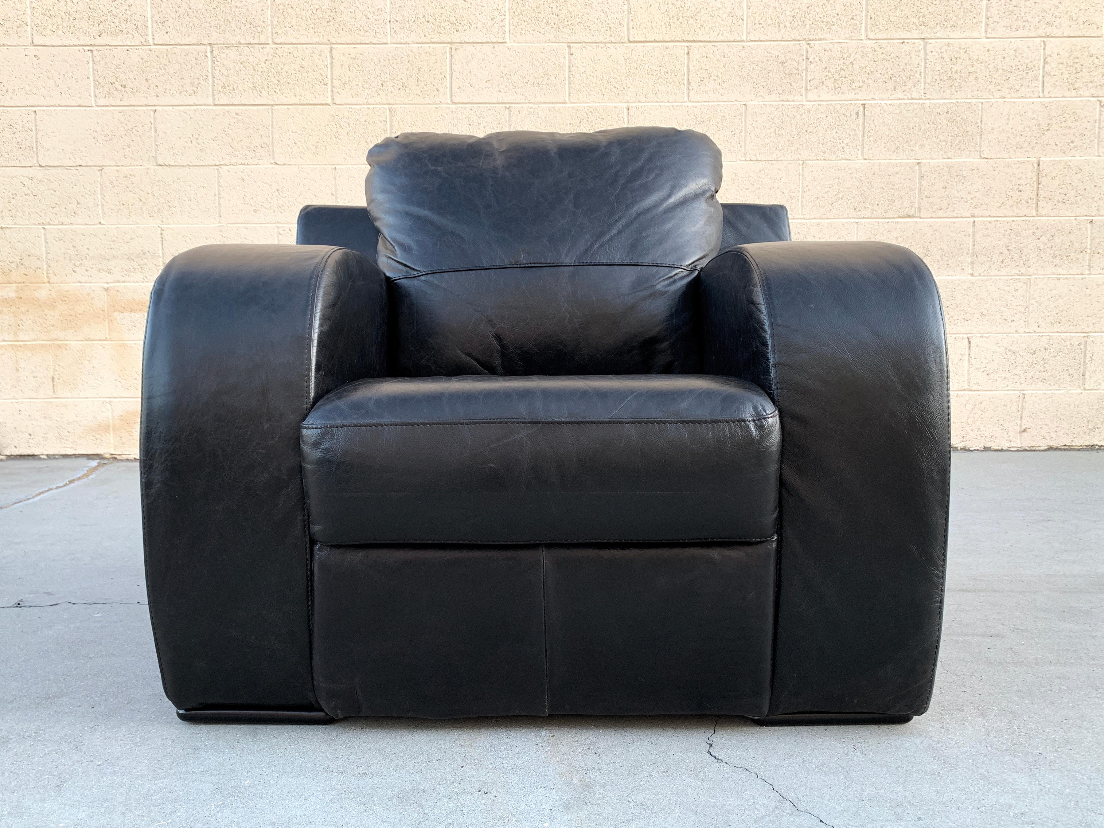Art Deco Revival Oversized Leather Club Chair For Sale 1
