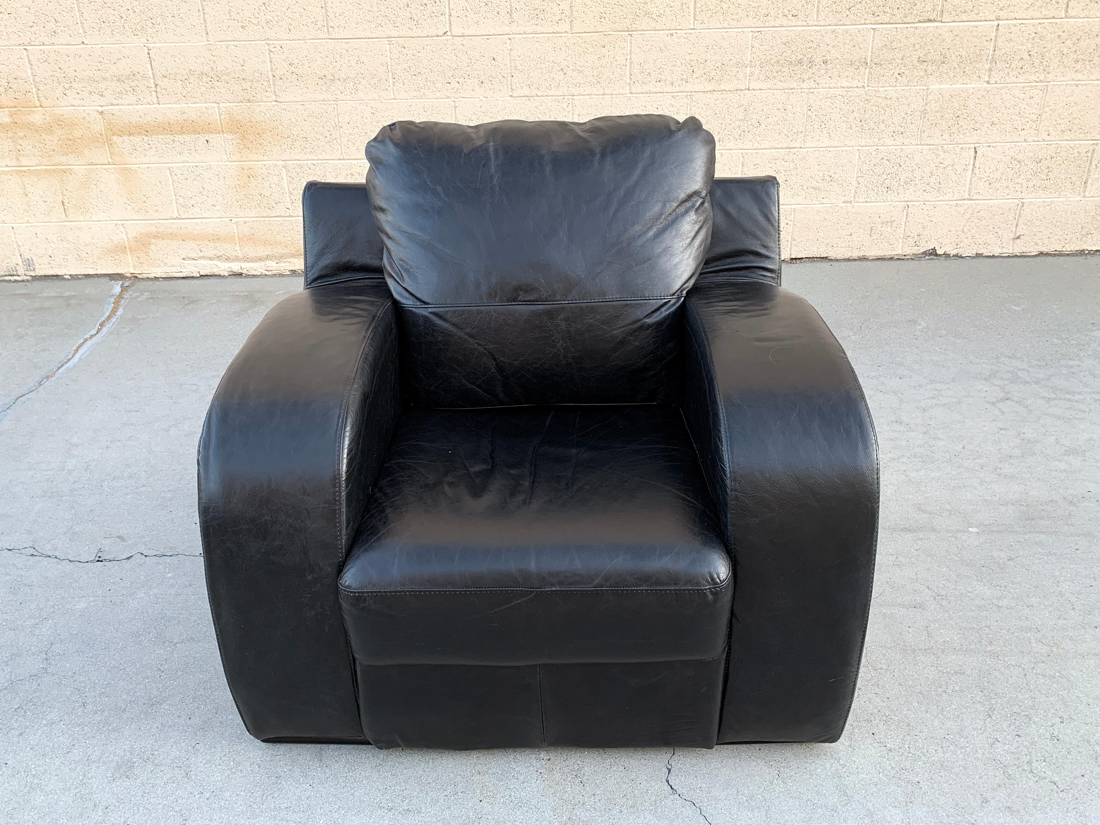 Art Deco Revival Oversized Leather Club Chair For Sale 2