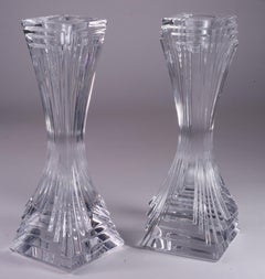 Art Deco Revival Pair of Crystal Candlesticks