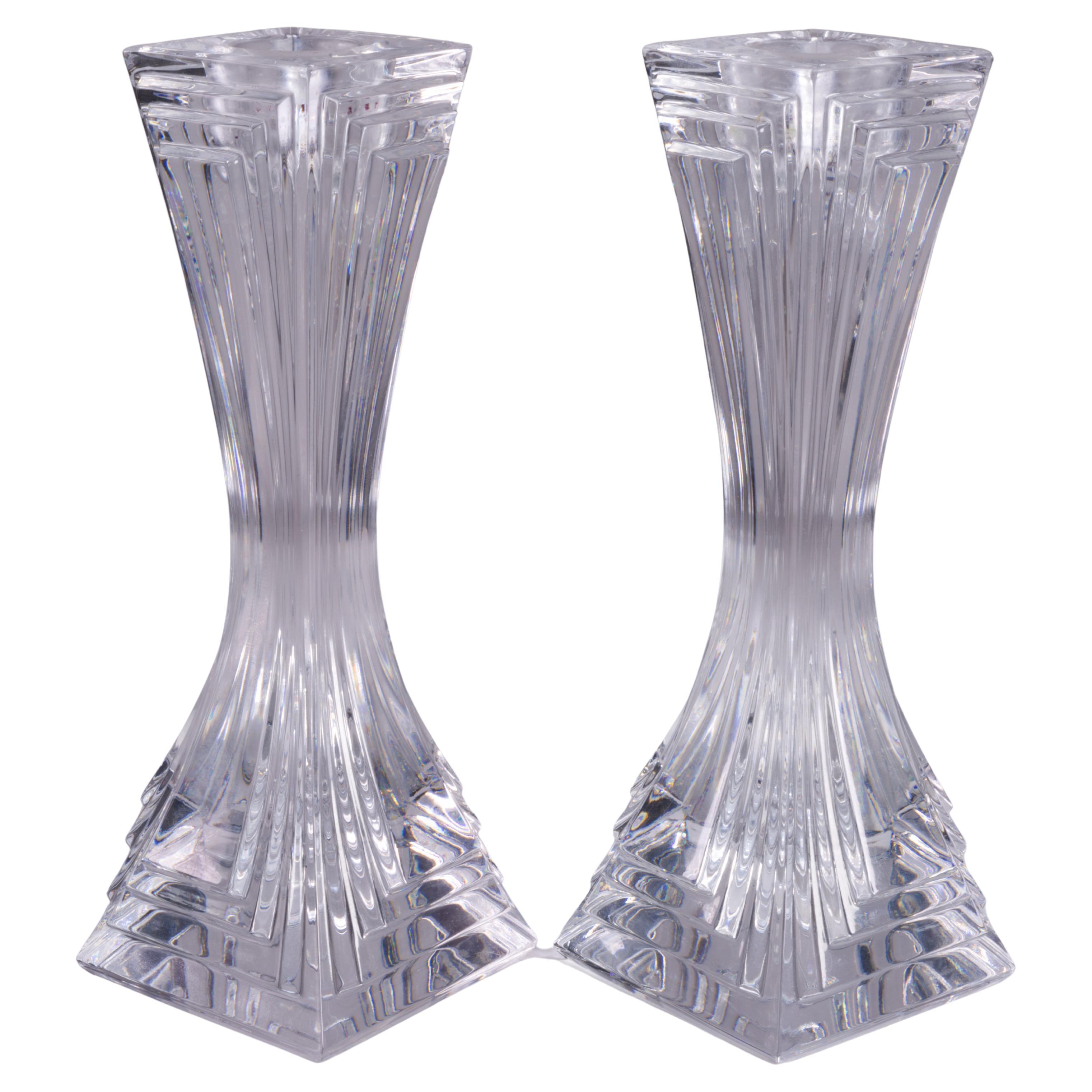 Art Deco Revival Pair of Crystal Candlesticks