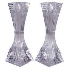 Art Deco Revival Pair of Crystal Candlesticks