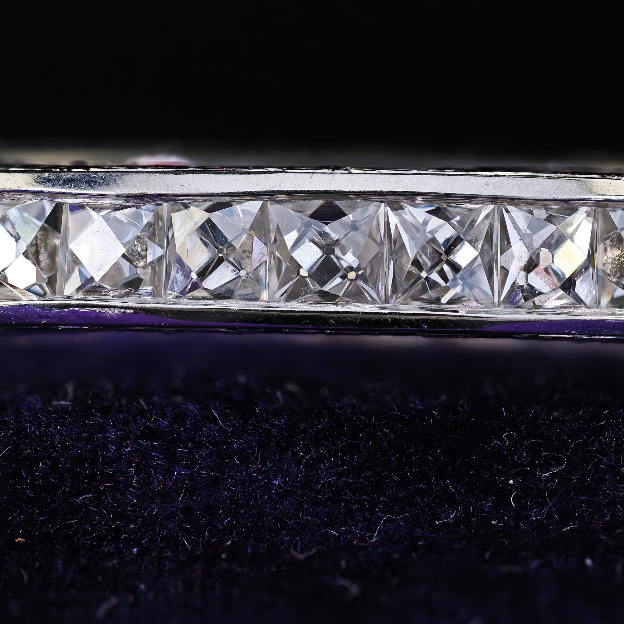 Women's Art Deco Revival Platinum Reclaimed French Cut Diamond Eternity Band - Size 6 For Sale