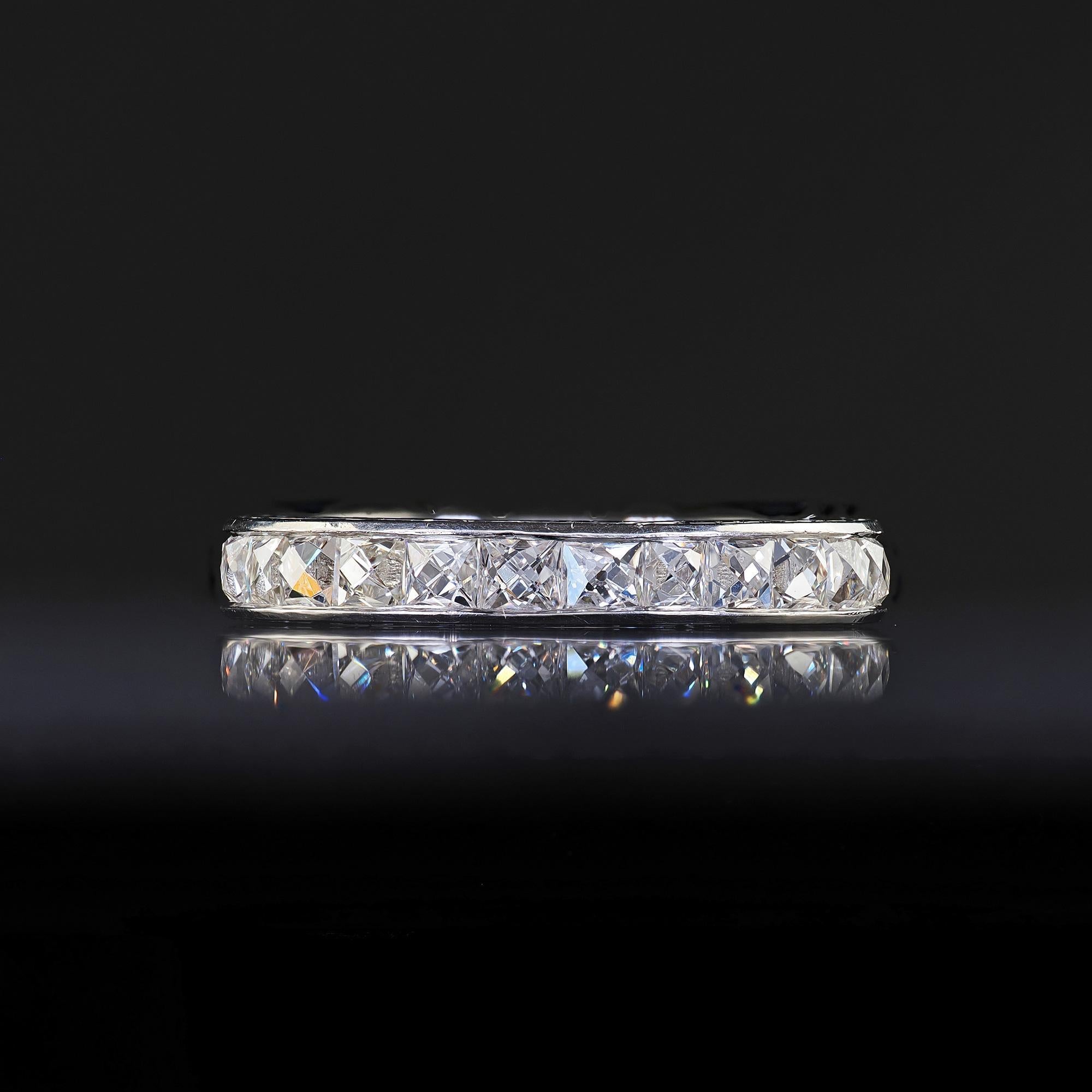 Art Deco Revival Platinum Reclaimed French Cut Diamond Eternity Band - Size 6 For Sale 2