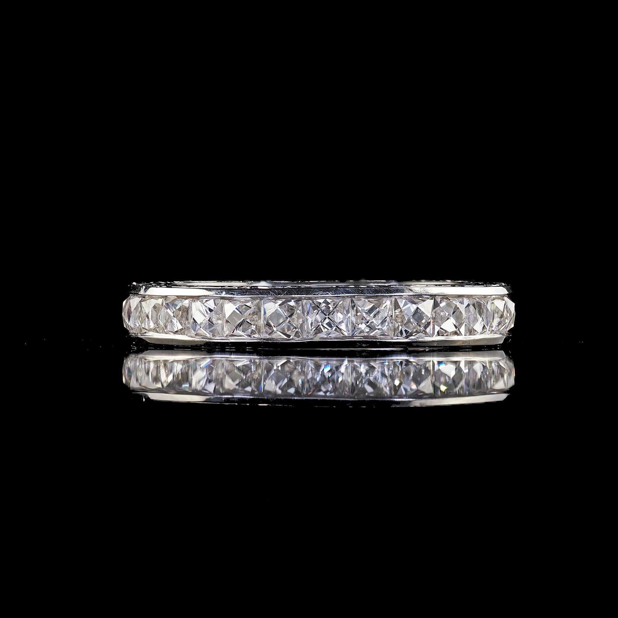 Art Deco Revival Platinum Reclaimed French Cut Diamond Eternity Band - Size 6 For Sale 2