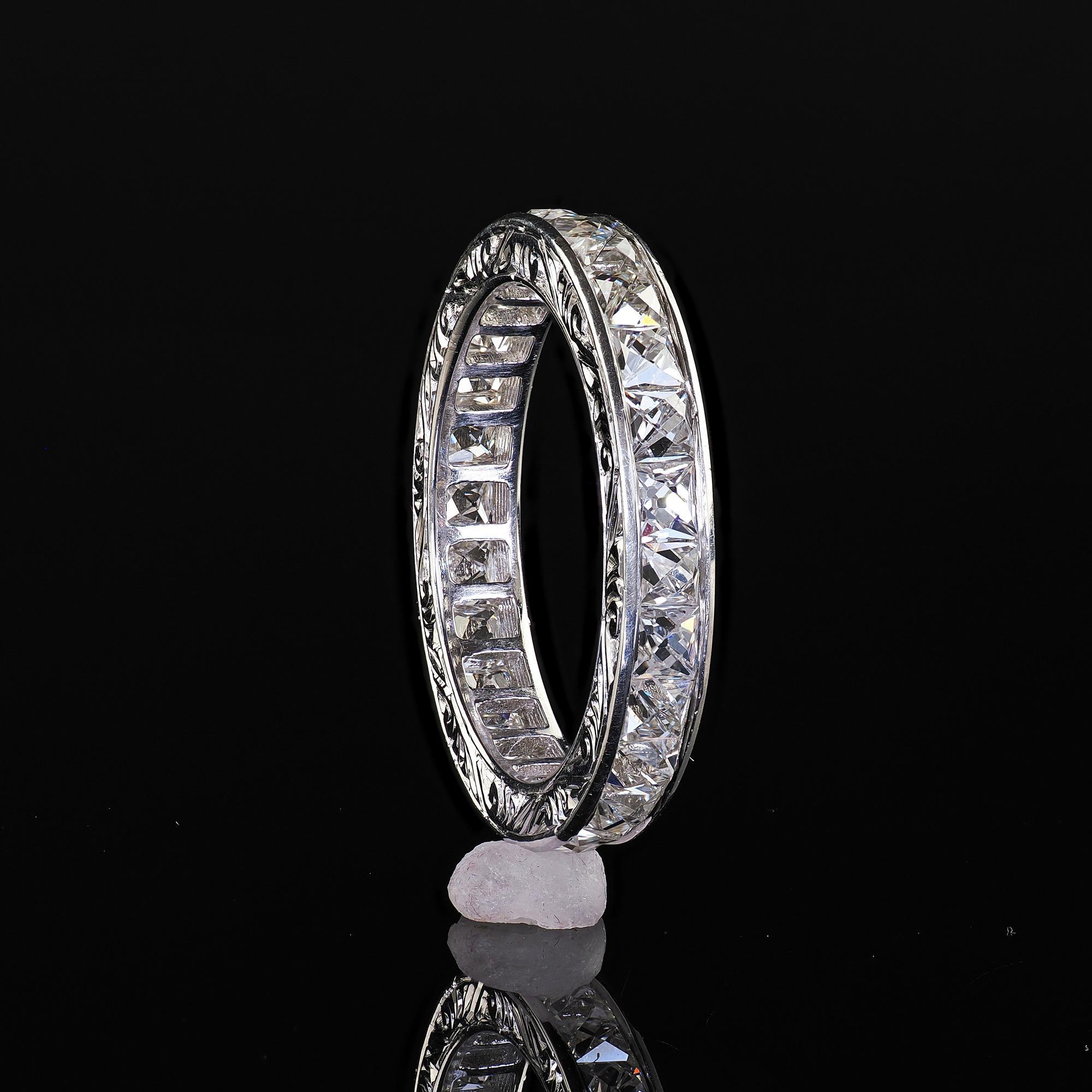Art Deco Revival Platinum Reclaimed French Cut Diamond Eternity Band - Size 6 For Sale 3