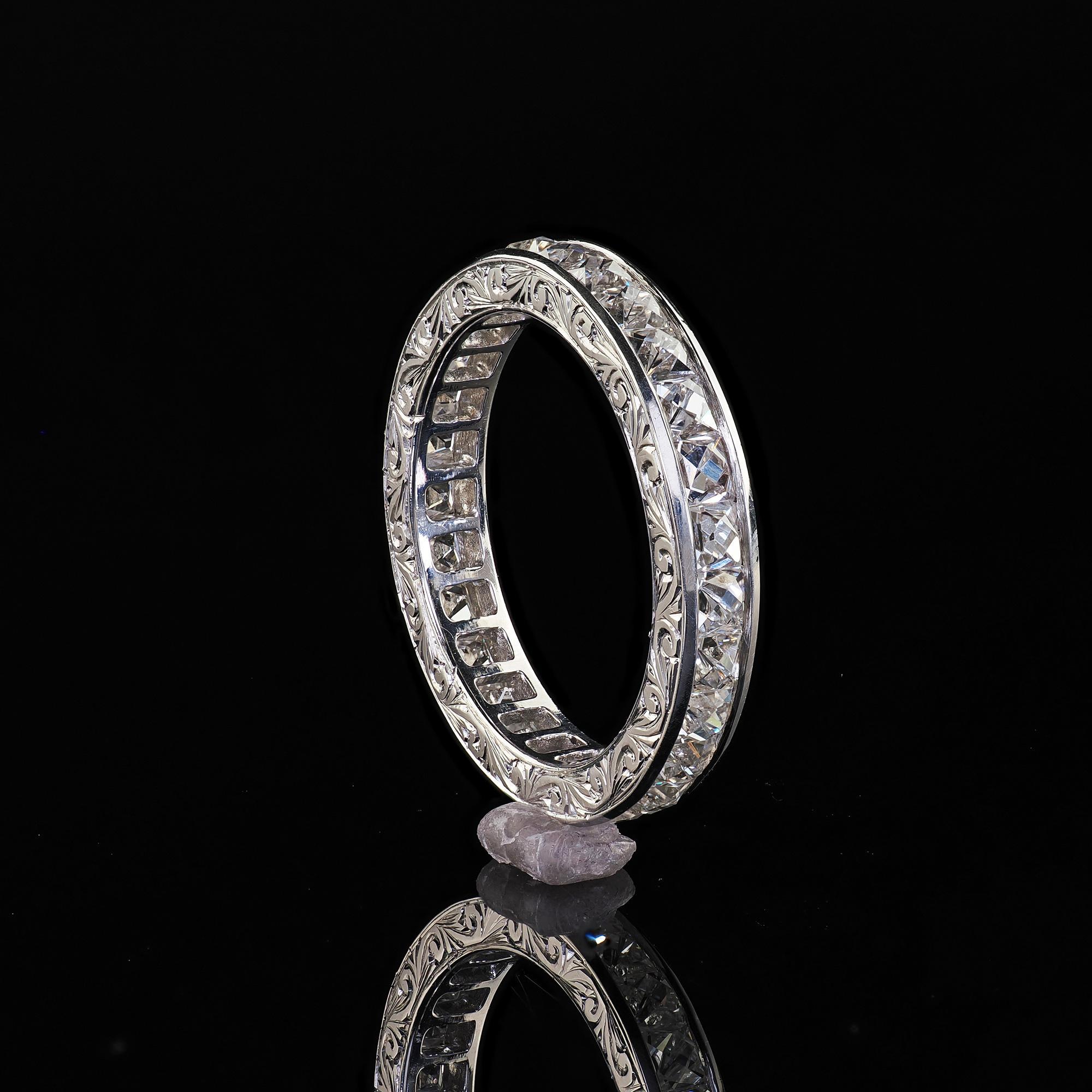 Art Deco Revival Platinum Reclaimed French Cut Diamond Eternity Band - Size 6 For Sale 3