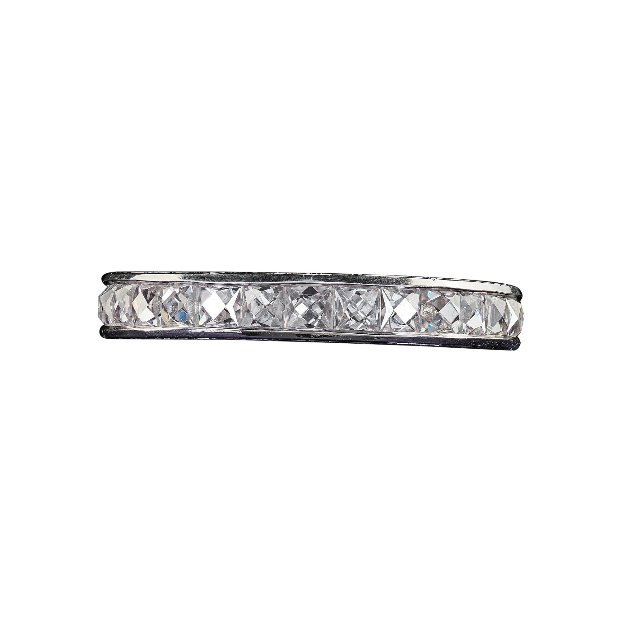 Art Deco Revival Platinum Reclaimed French Cut Diamond Eternity Band - Size 6 For Sale