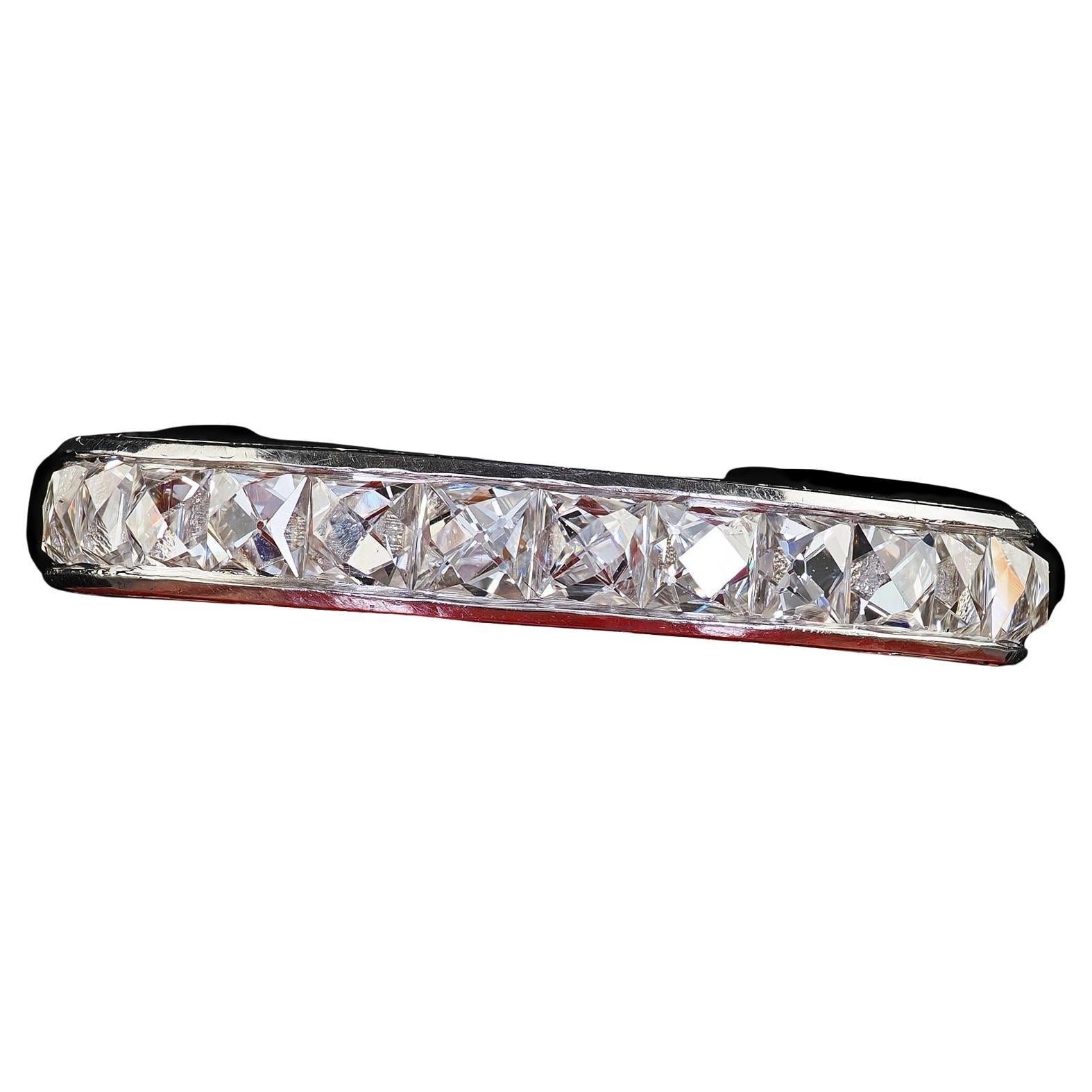 Art Deco Revival Platinum Reclaimed French Cut Diamond Eternity Band - Size 6 For Sale