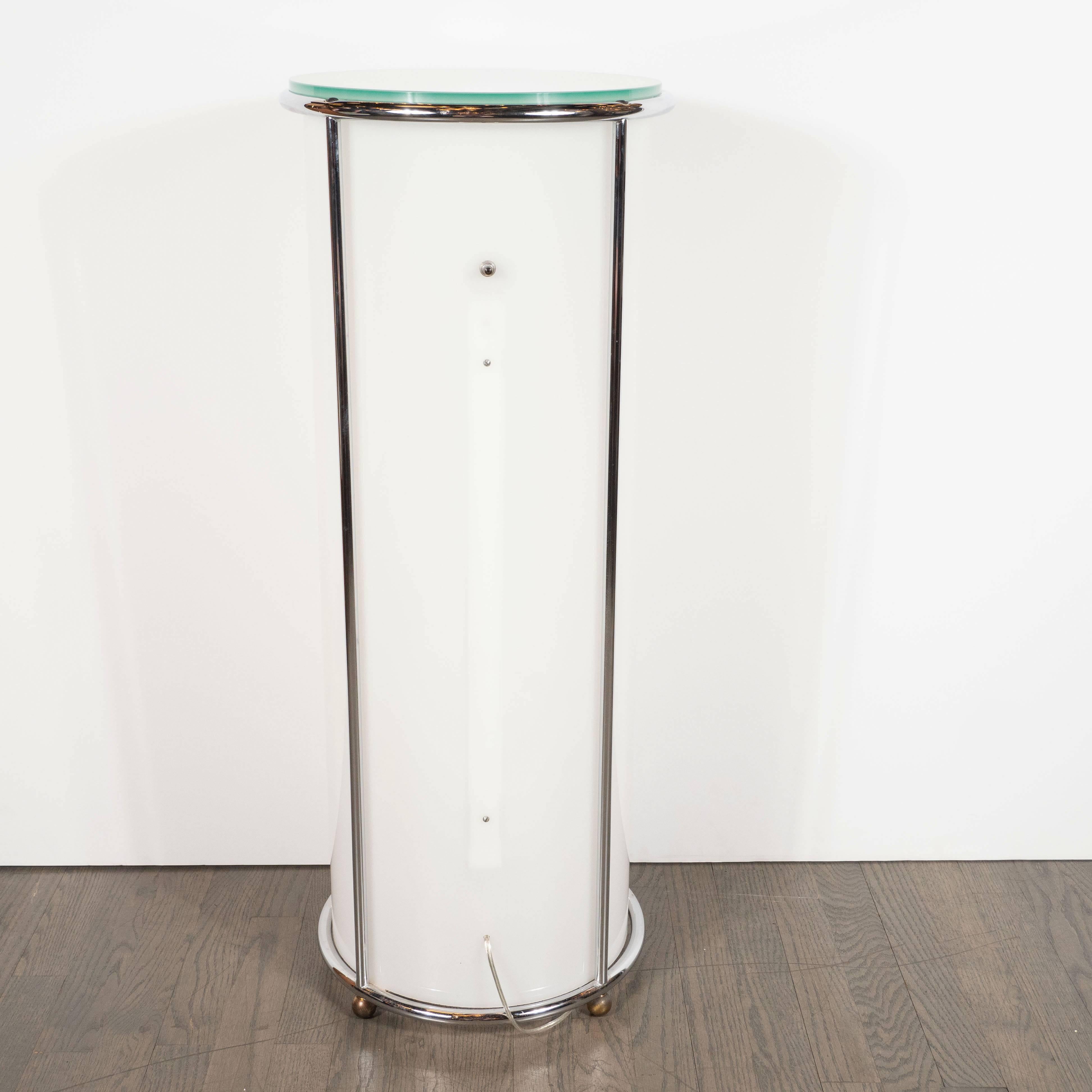 Art Deco Revival Plexi, Chrome and Glass Illuminated Pedestal 2