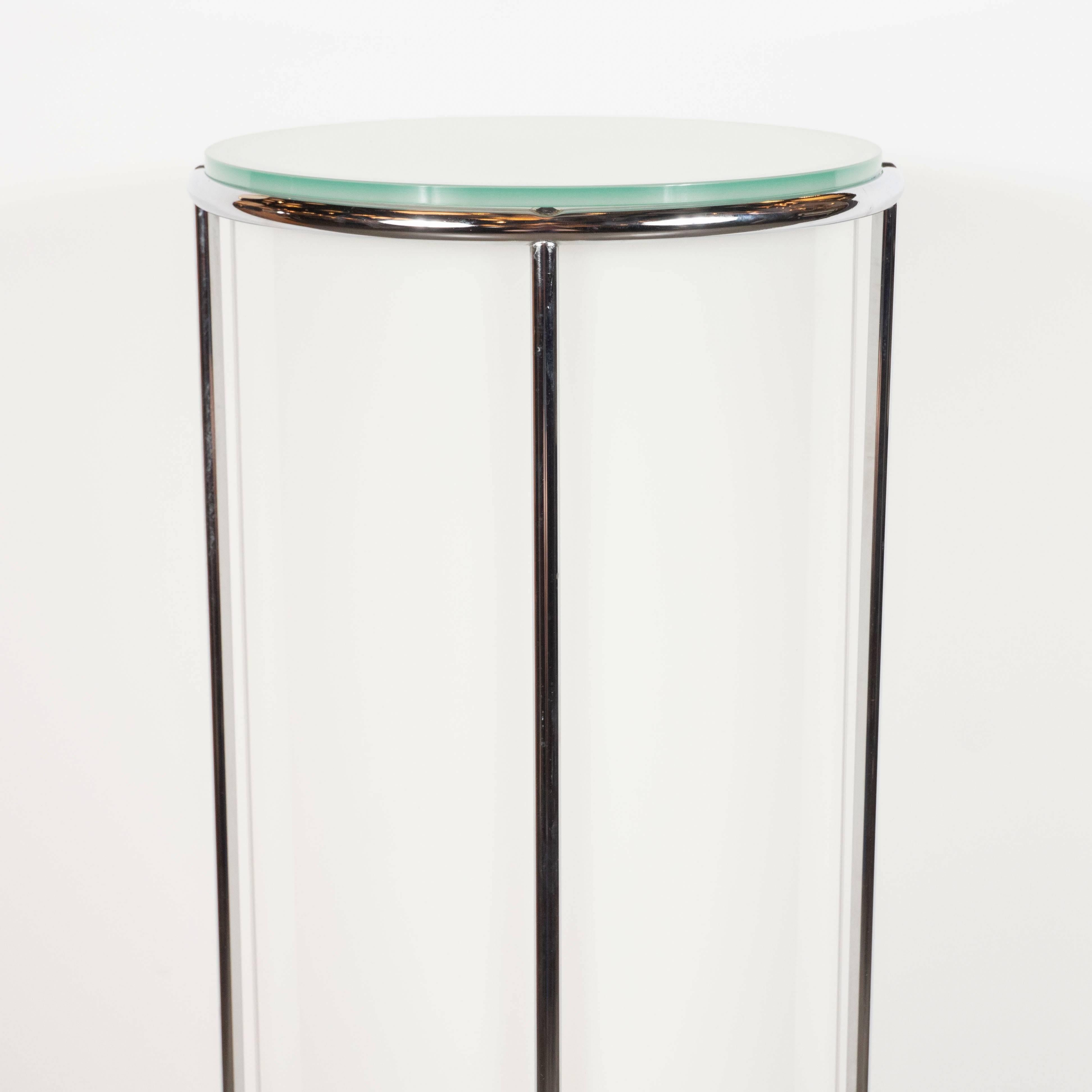 Art Deco Revival Plexi, Chrome and Glass Illuminated Pedestal In Excellent Condition In New York, NY