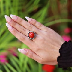 Bague cocktail Art Déco Revival rouge, diamant et onyx