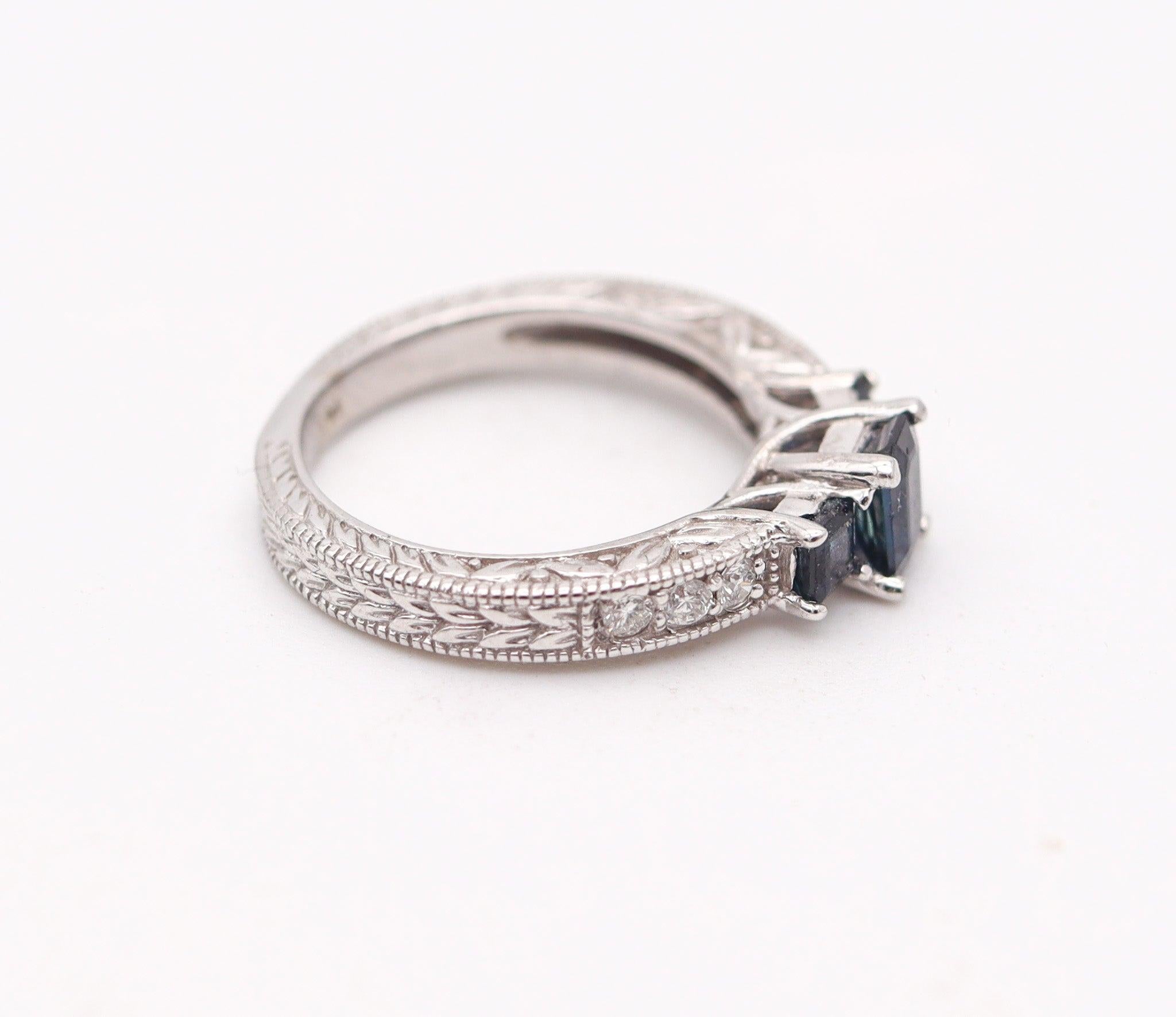 Bague renaissance ART-DECO en or jaune 14 carats avec saphirs bleus et diamants VS Pour femmes en vente