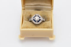 Art Deco Revival ring with diamonds and sapphires, Western Europe, 1980s.