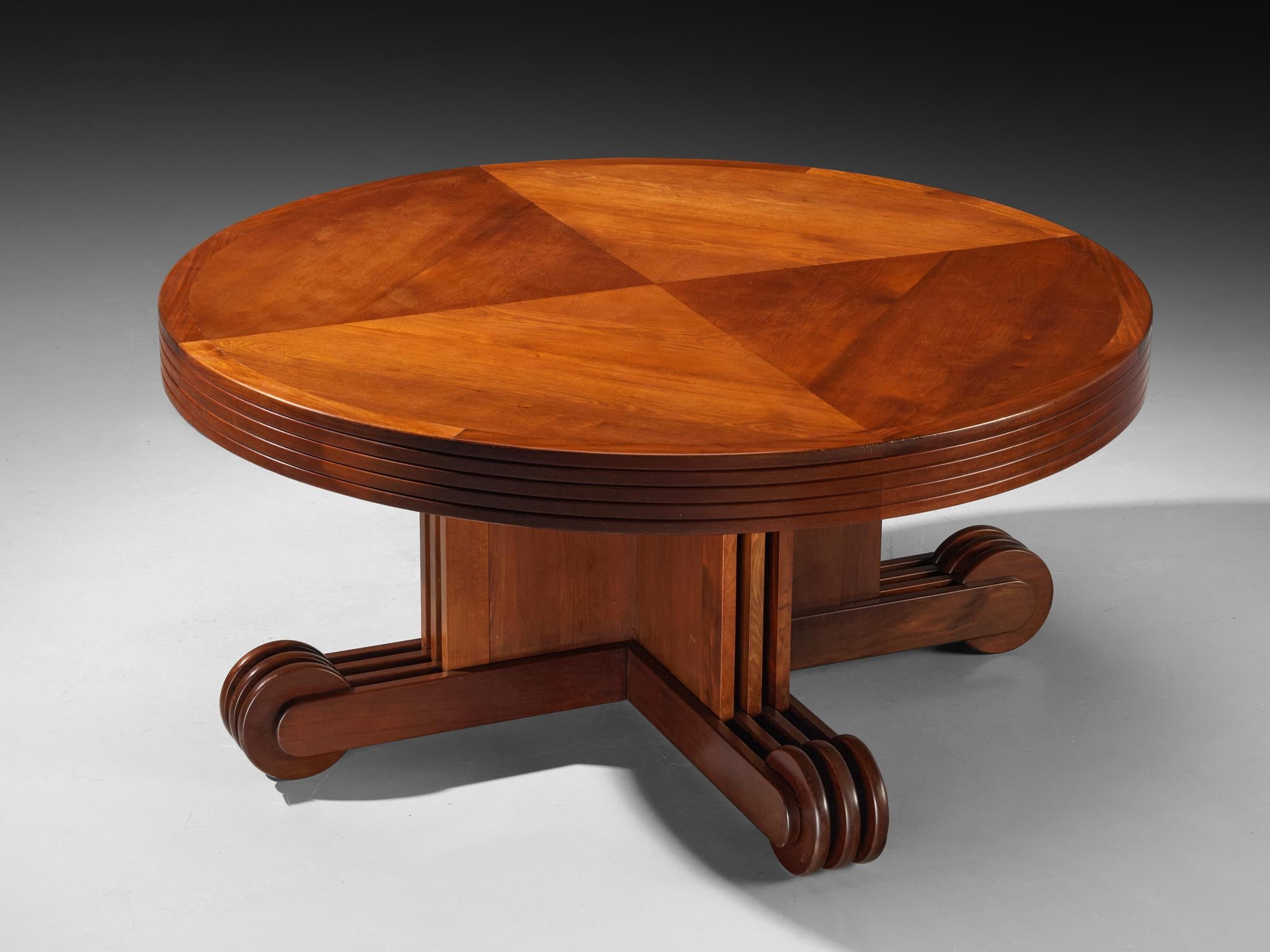 Acajou Table de salle à manger ronde Art Deco Revival en acajou en vente