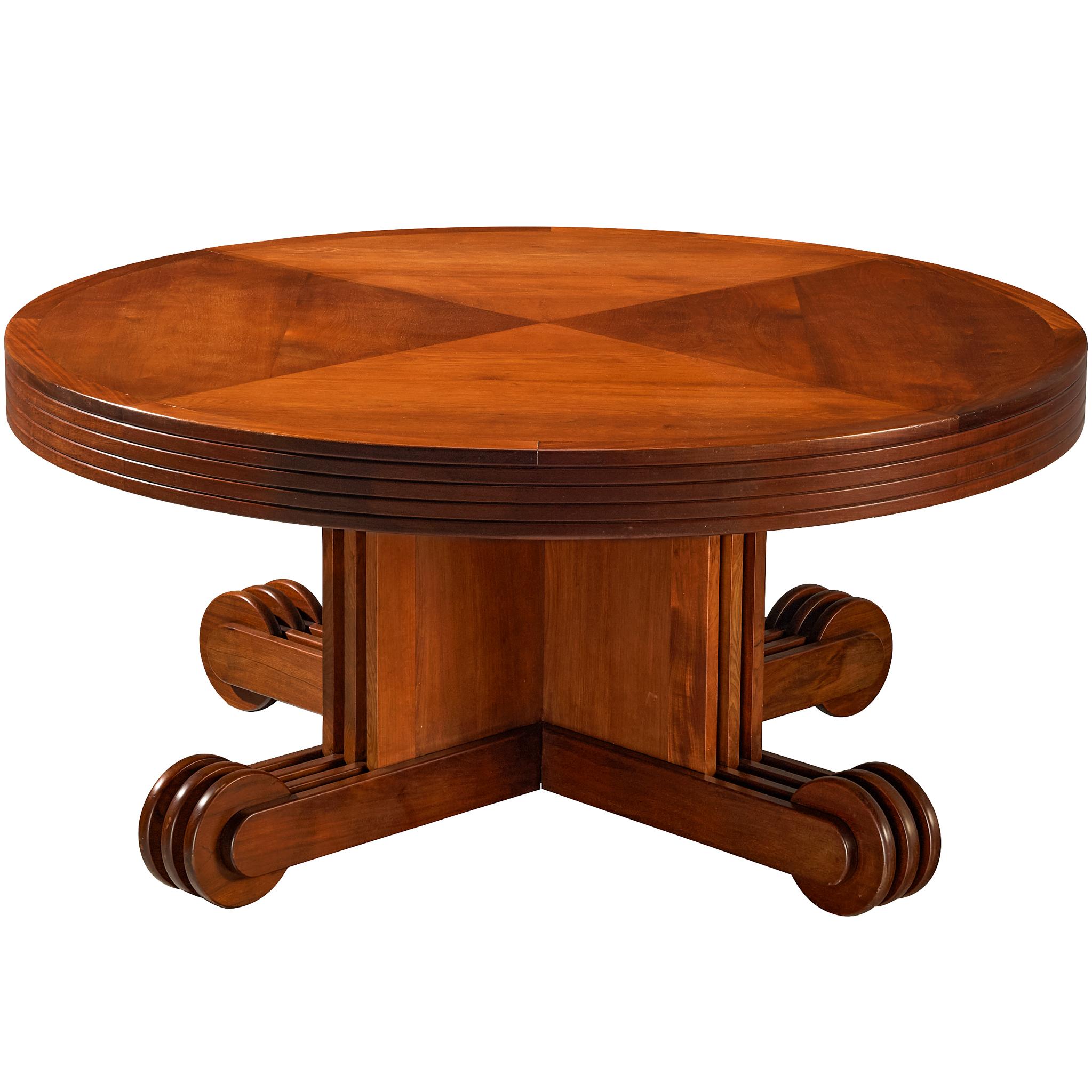 Art Deco Revival Round Dining Table in Mahogany
