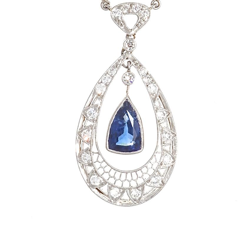Art Deco Revival Sapphire Diamond Platinum Necklace In New Condition In Beverly Hills, CA
