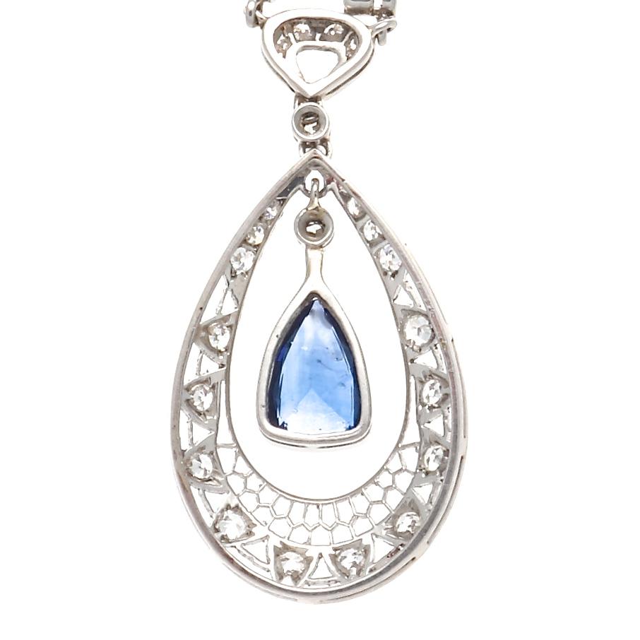 Women's Art Deco Revival Sapphire Diamond Platinum Necklace