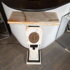 Art Deco Revival Skyscraper Chiparus Style Onyx and Bronze Illuminated Pedestal