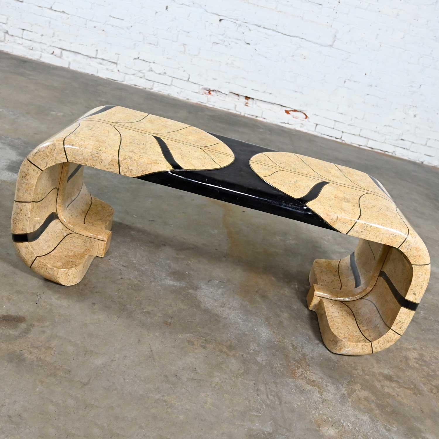 Art Deco Revival Tessellated Marble Console Table & Mirror Style Maitland Smith For Sale 6