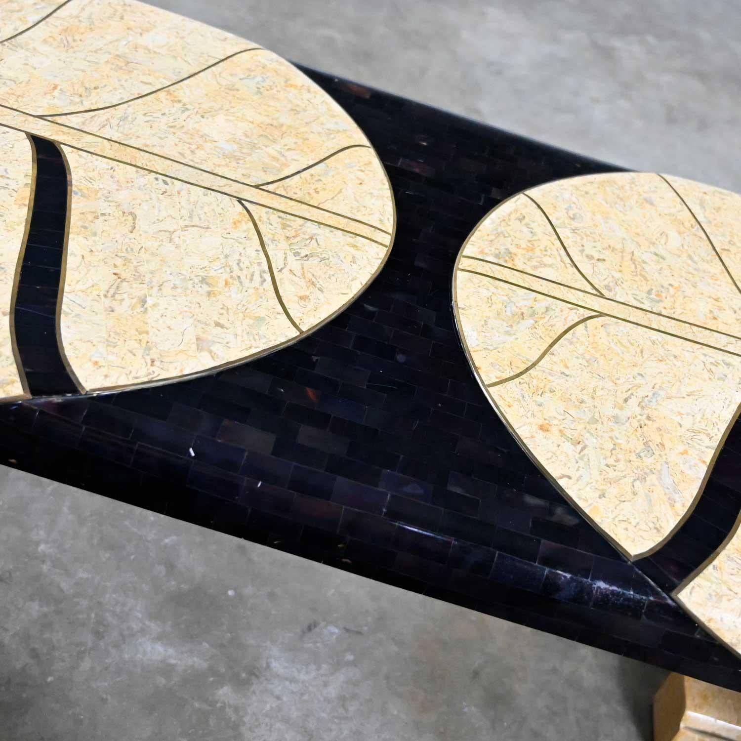 Art Deco Revival Tessellated Marble Console Table & Mirror Style Maitland Smith For Sale 11