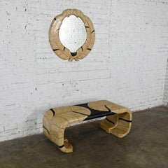 Art Deco Revival Tessellated Marble Console Table & Mirror Style Maitland Smith