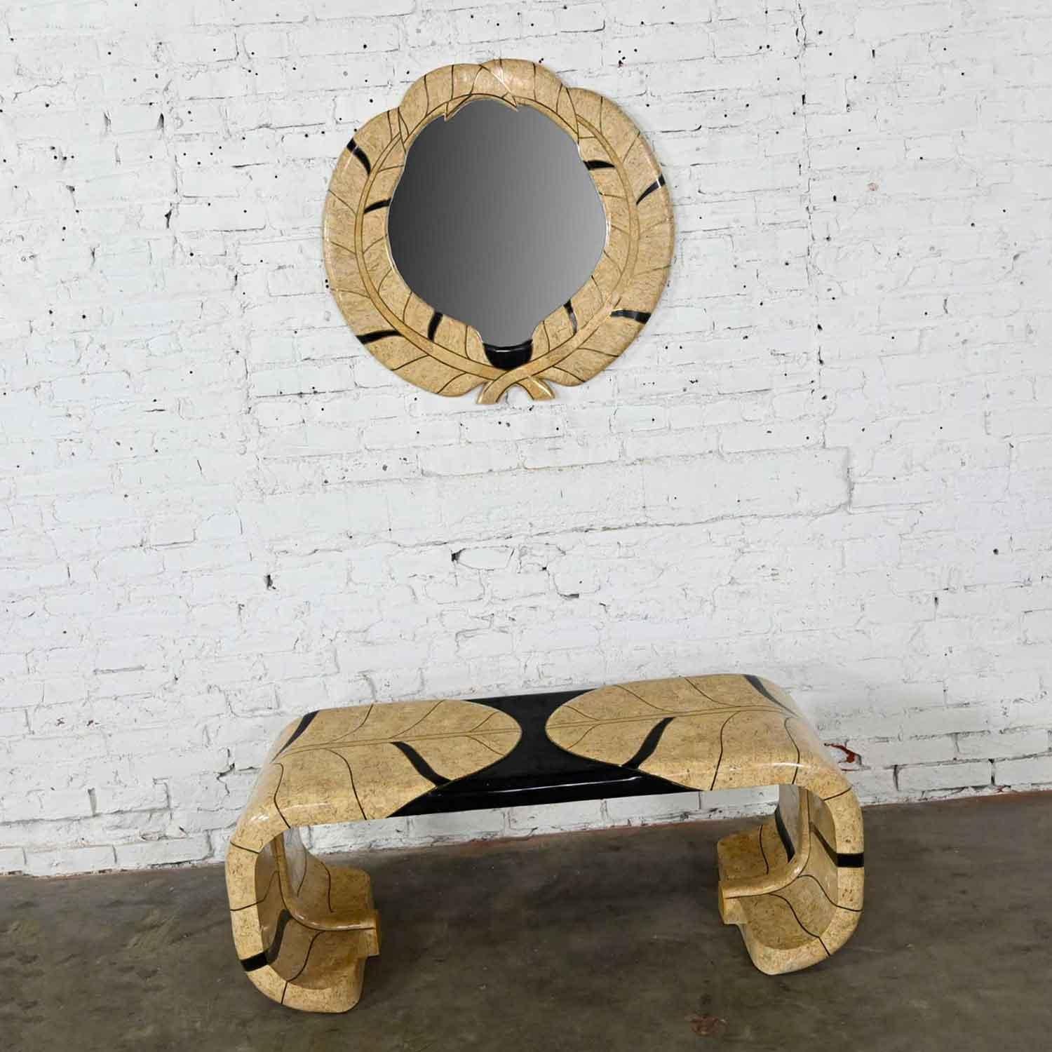 Art Deco Revival Tessellated Marble Console Table & Mirror Style Maitland Smith In Good Condition For Sale In Topeka, KS