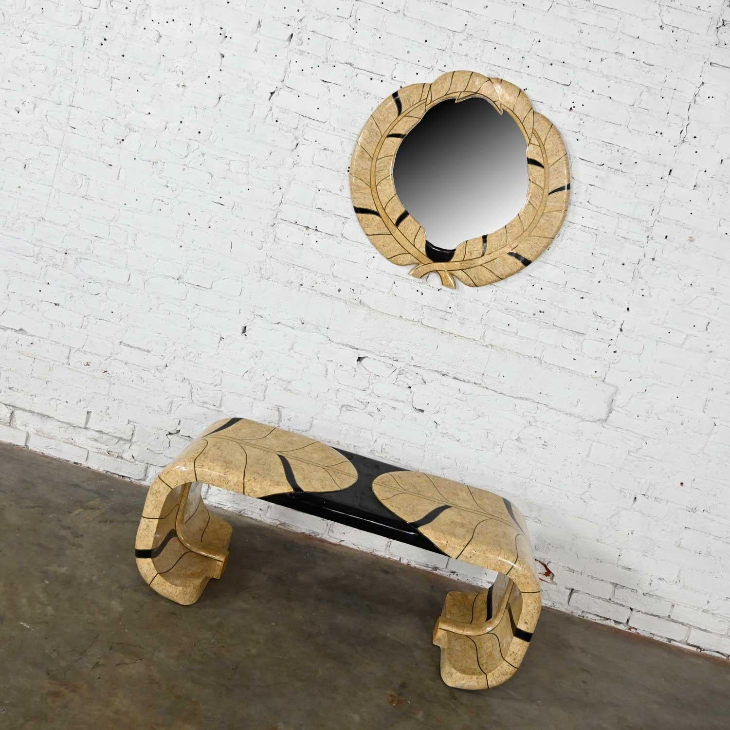 Art Deco Revival Tessellated Marble Console Table & Mirror Style Maitland Smith For Sale 3