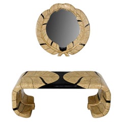 Retro Art Deco Revival Tessellated Marble Console Table & Mirror Style Maitland Smith