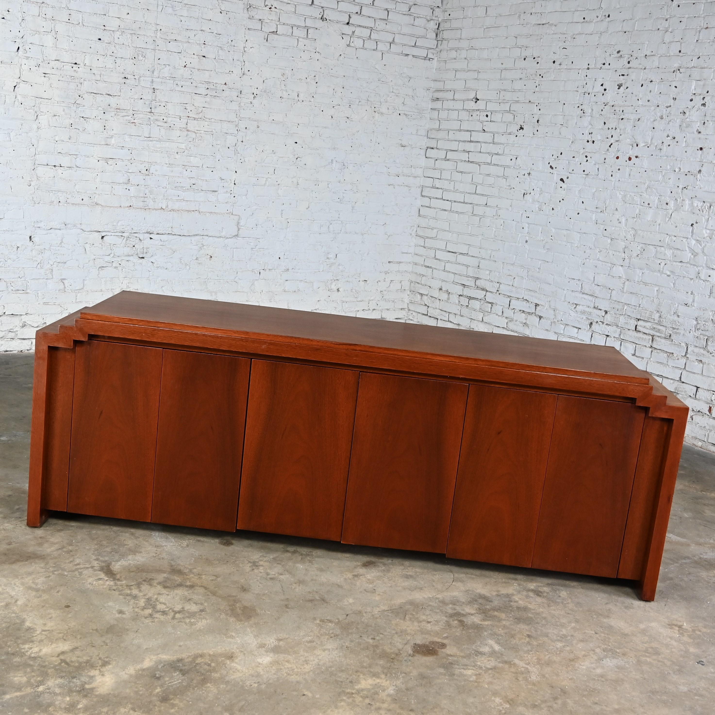 Art Deco Revival to Postmodern Custom Mahogany Credenza Sideboard Buffet Cabinet 5