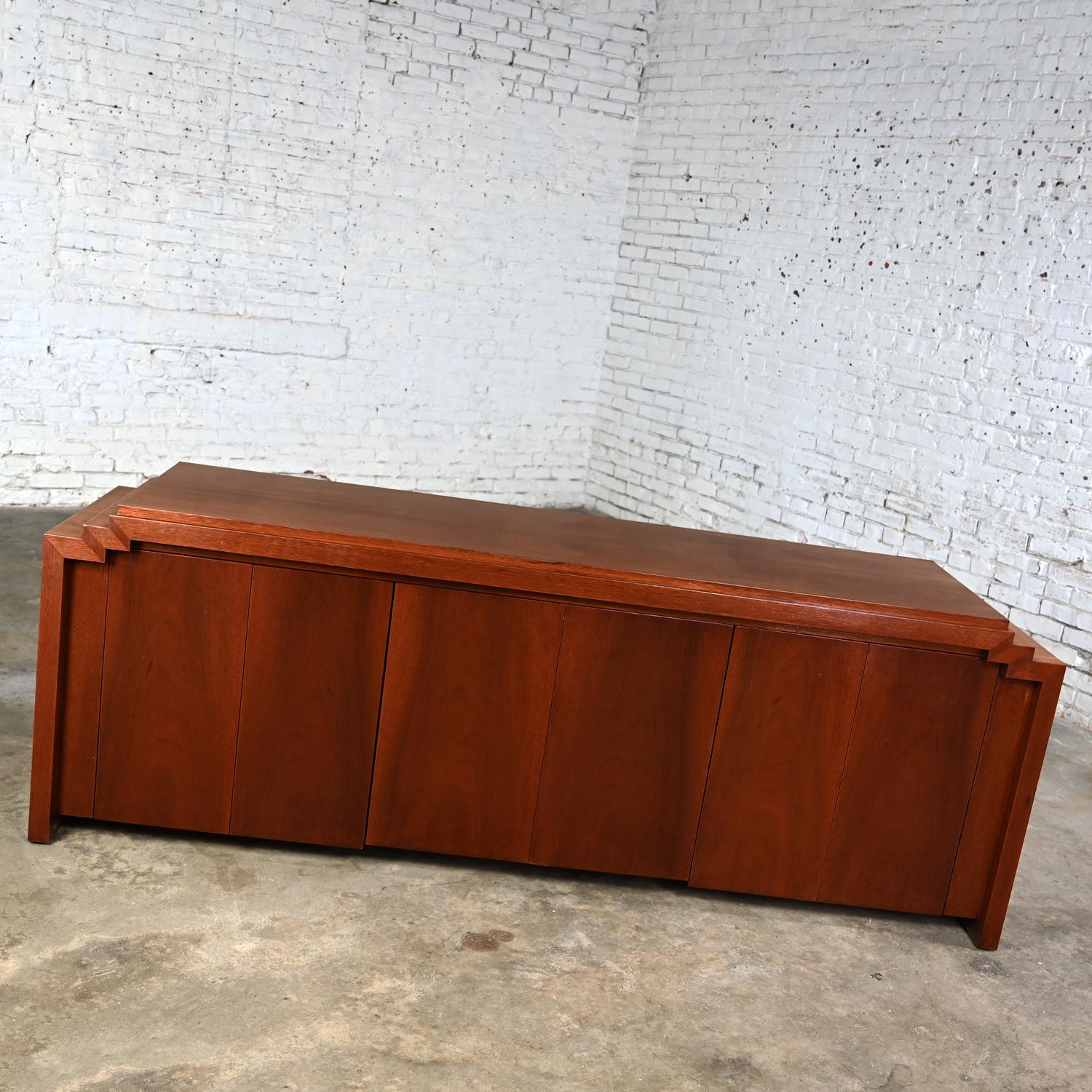 American Art Deco Revival to Postmodern Custom Mahogany Credenza Sideboard Buffet Cabinet