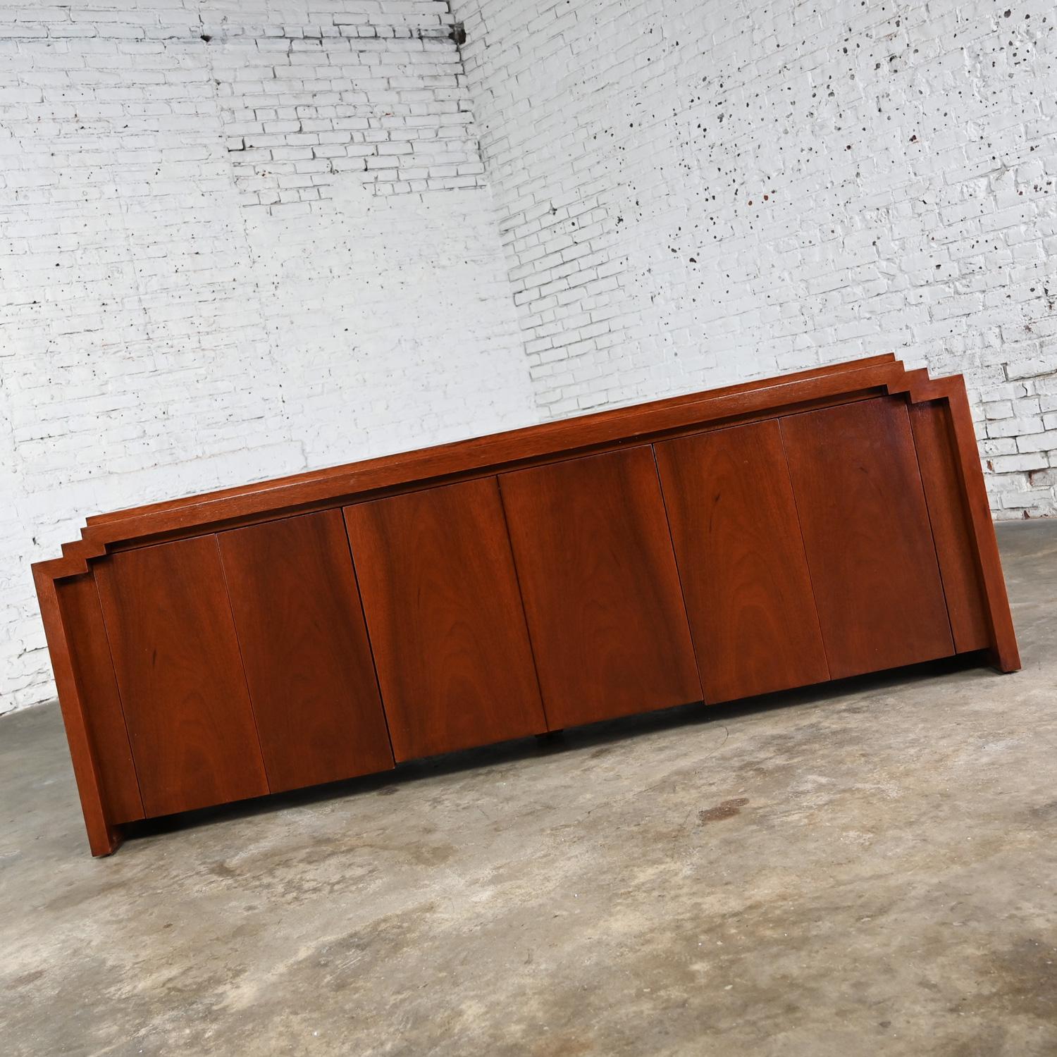 20th Century Art Deco Revival to Postmodern Custom Mahogany Credenza Sideboard Buffet Cabinet
