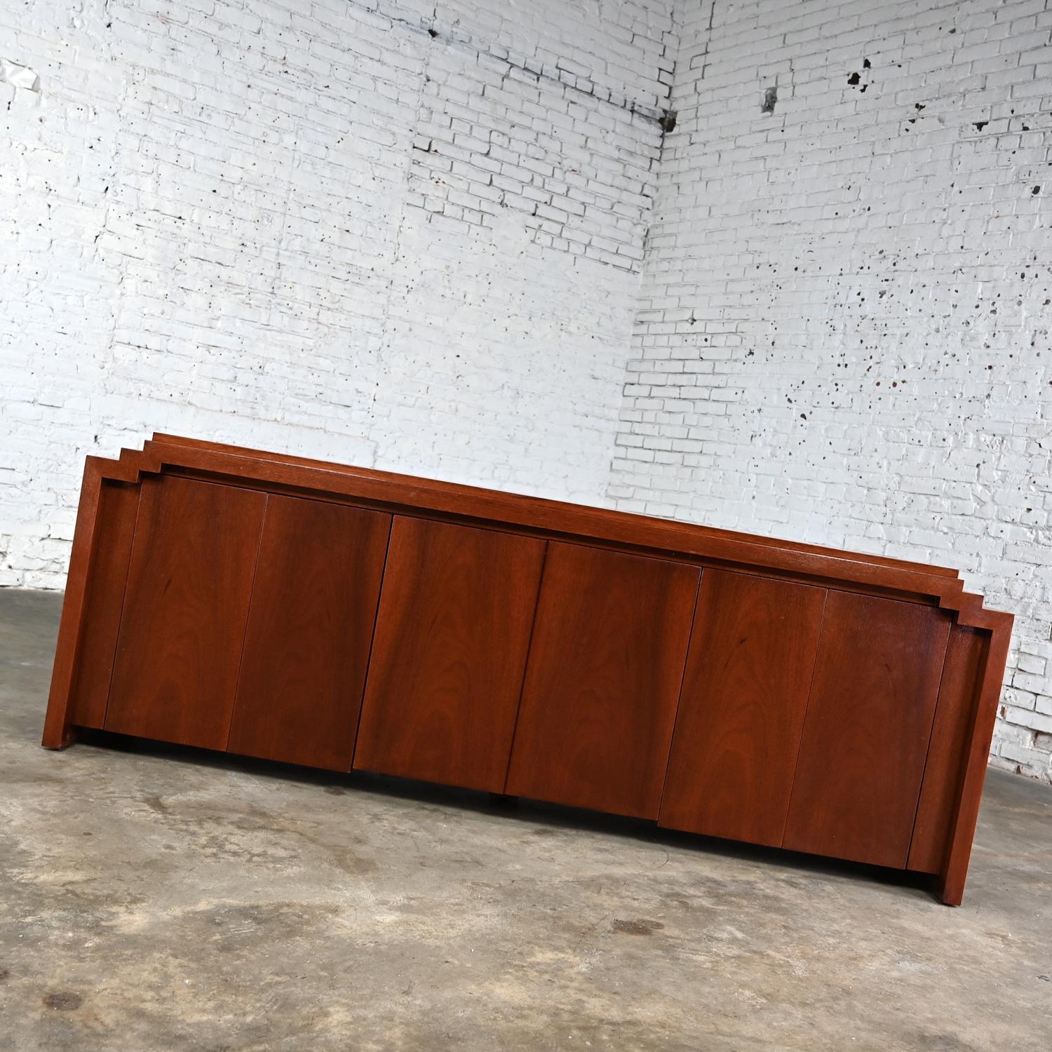 Art Deco Revival to Postmodern Custom Mahogany Credenza Sideboard Buffet Cabinet 1